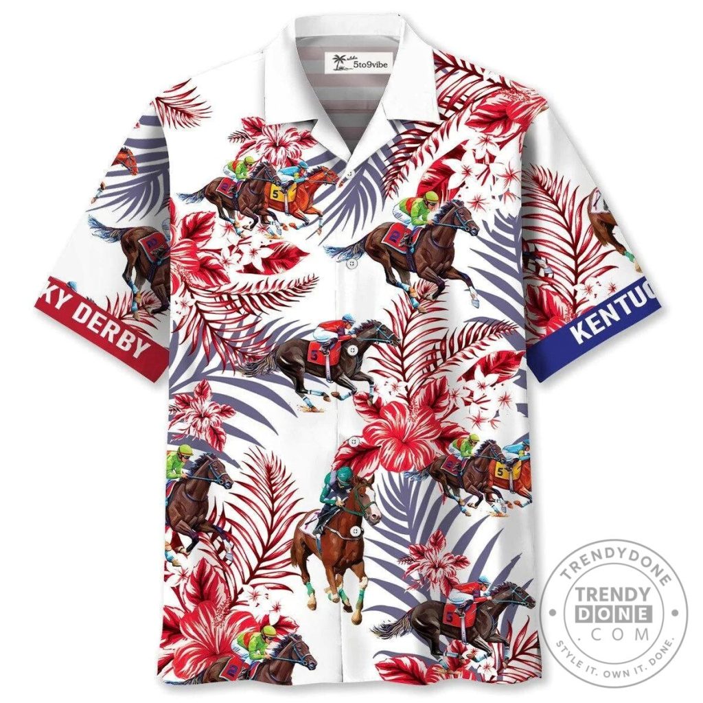 Hawaiian Shirt with Tropical Leaves for Kentucky Derby Horse Racing Fans