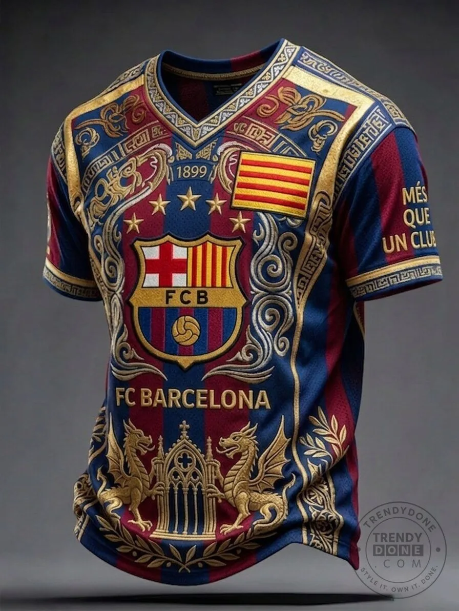 FC Barcelona Football Club Ornate Gold Pattern Fan Jersey