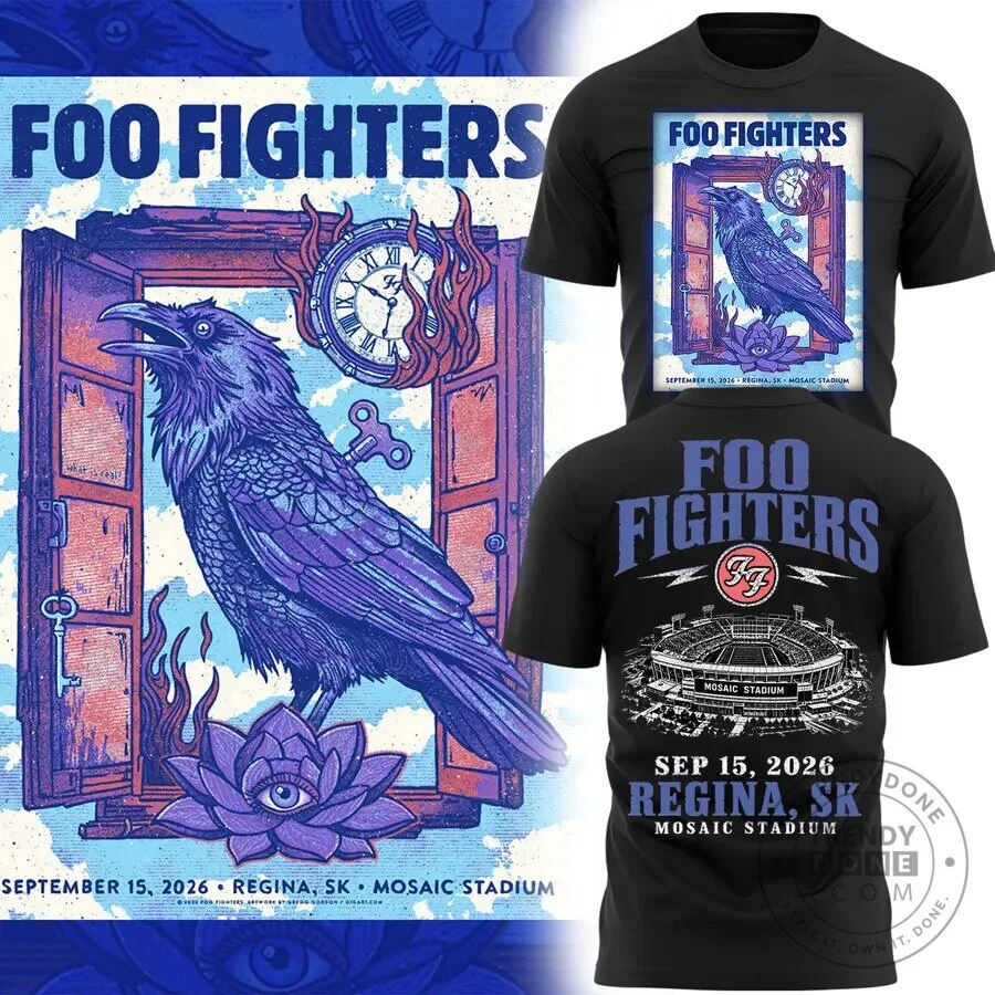Foo Fighters Regina Mosaic Stadium 2026 Concert Tour Black T-Shirt