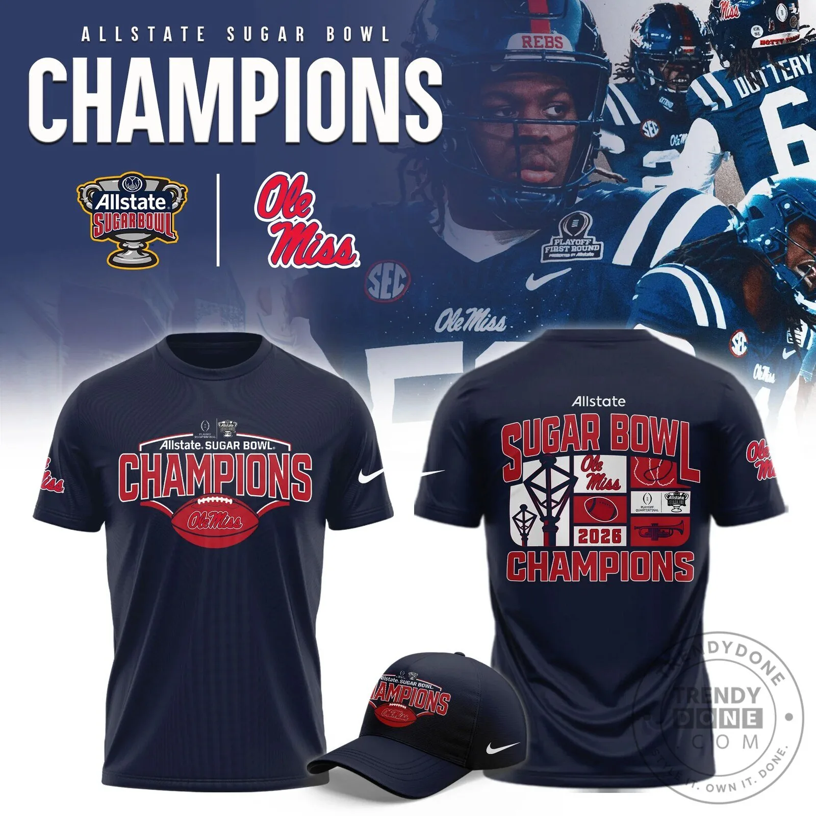 Ole Miss Rebels 2026 Sugar Bowl Champions Football Team T-Shirt