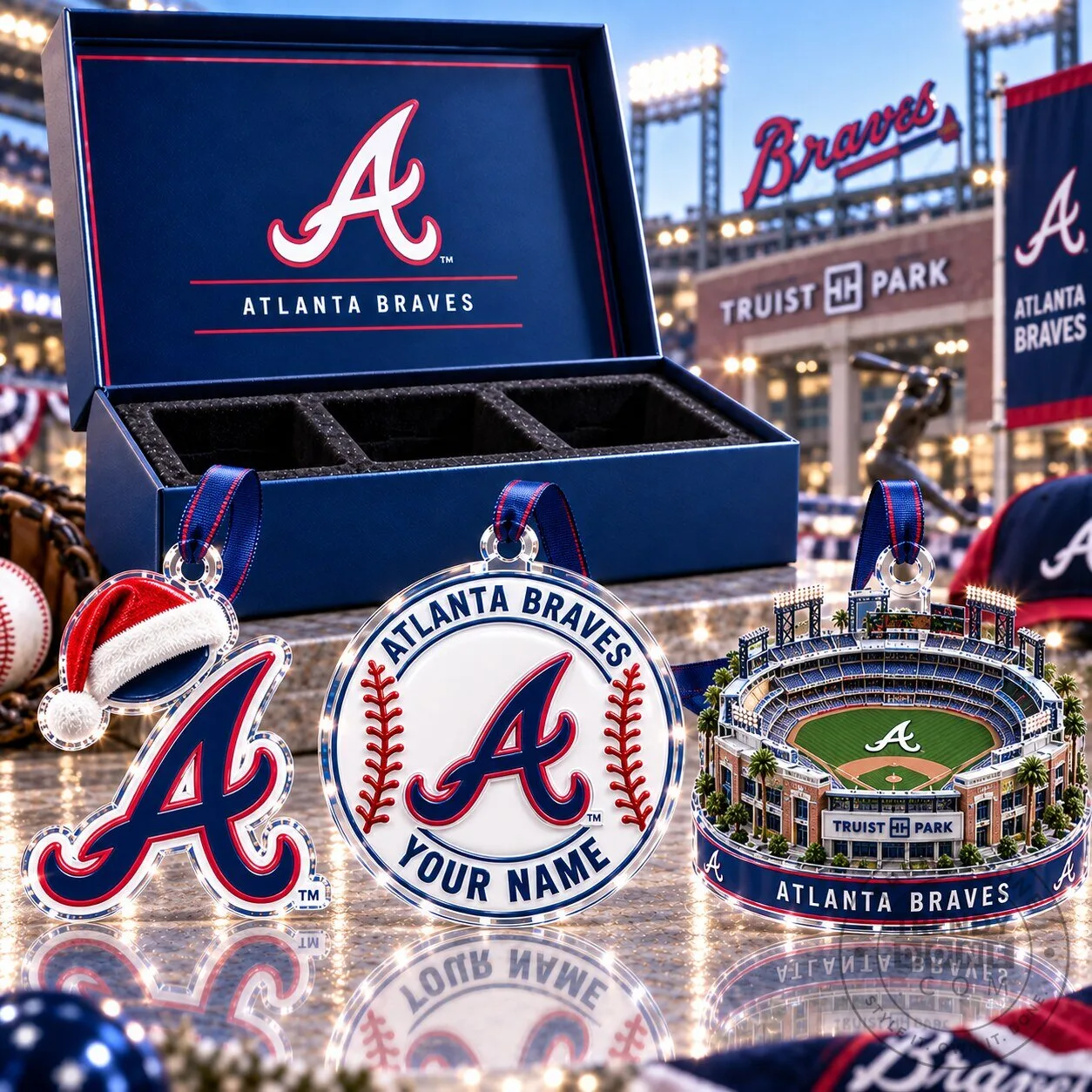 Atlanta Braves Major League Baseball Acrylic Christmas Ornament Set
