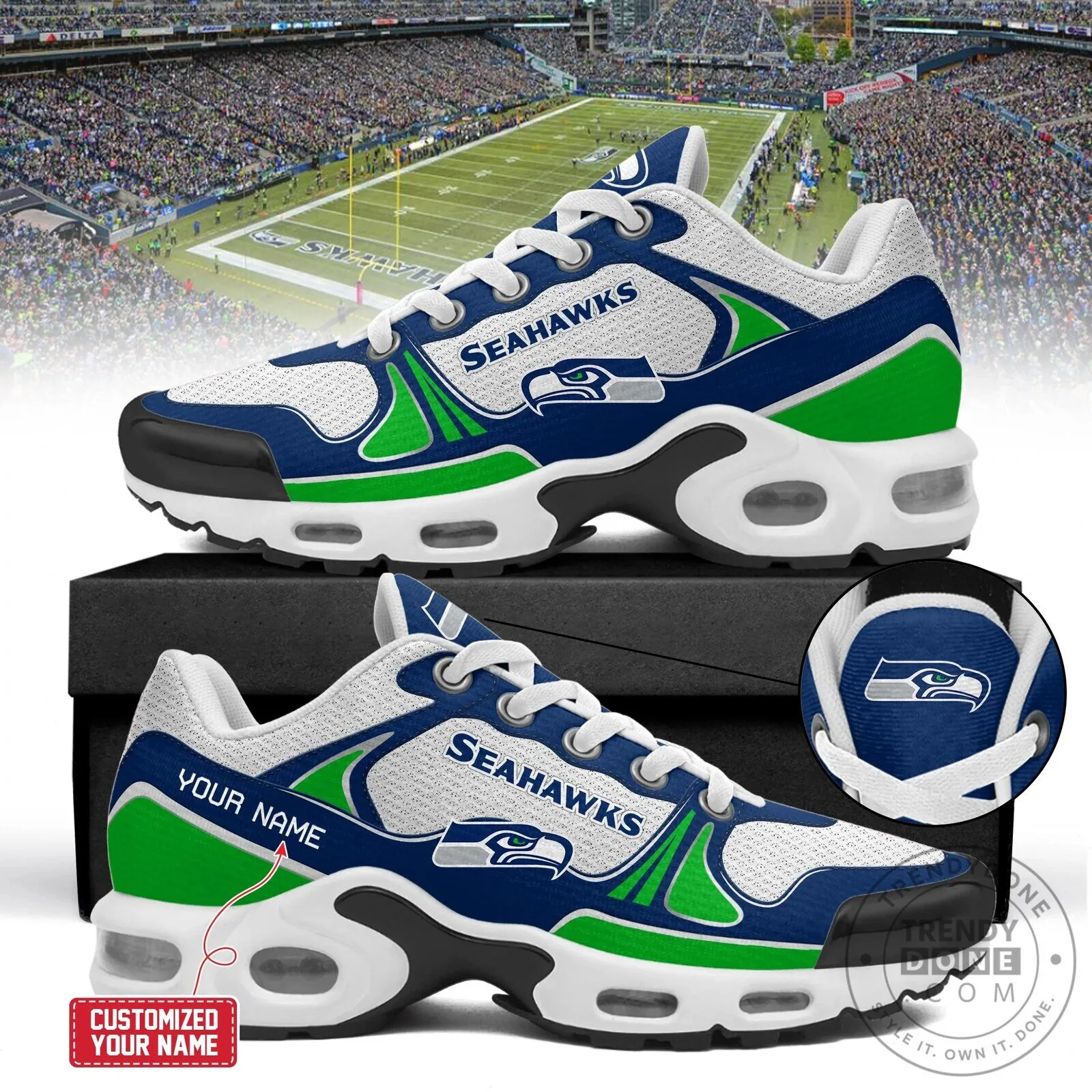 Seattle Seahawks Personalized Team Logo White Blue Green Running Shoes