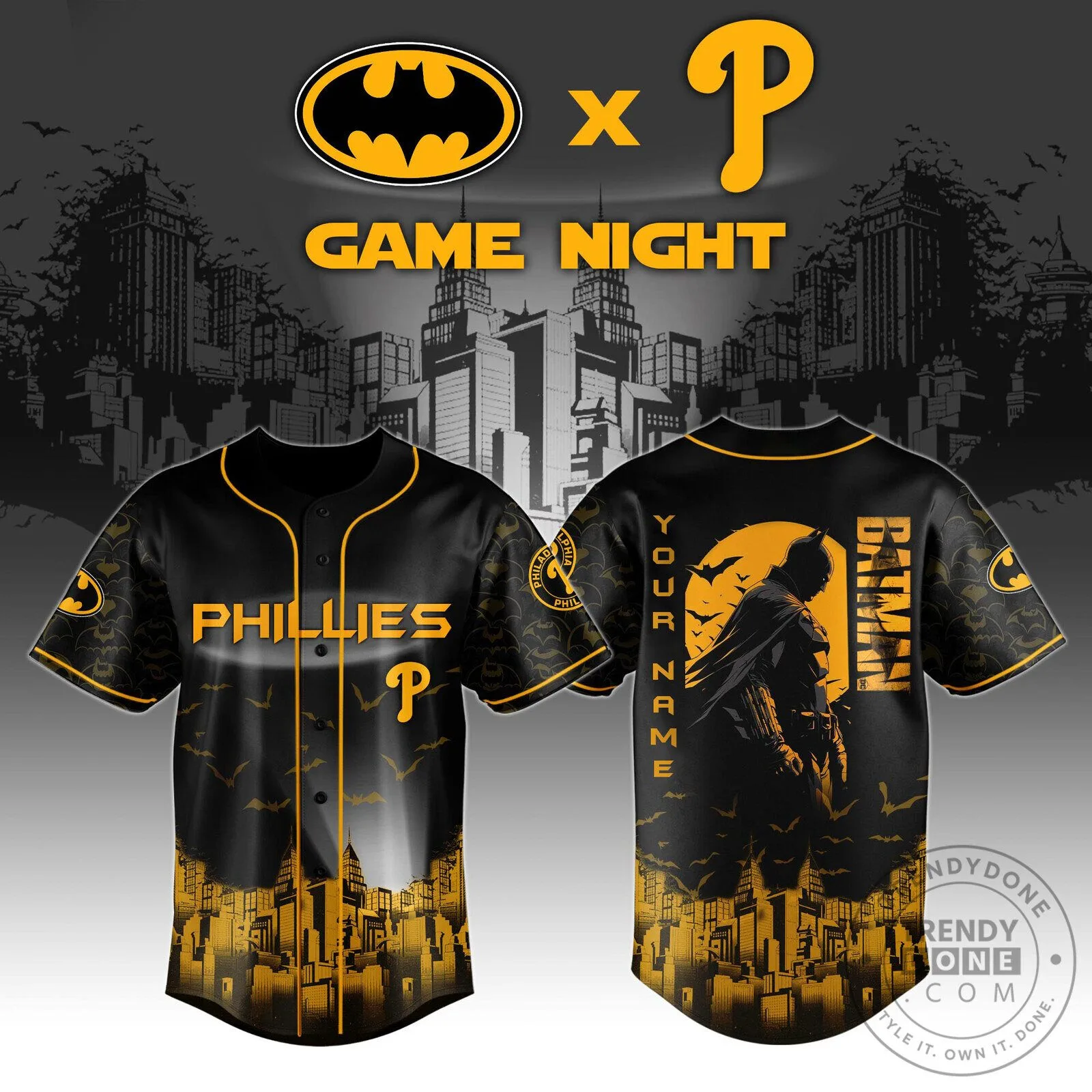 Batman Philadelphia Phillies Baseball Game Night Jersey