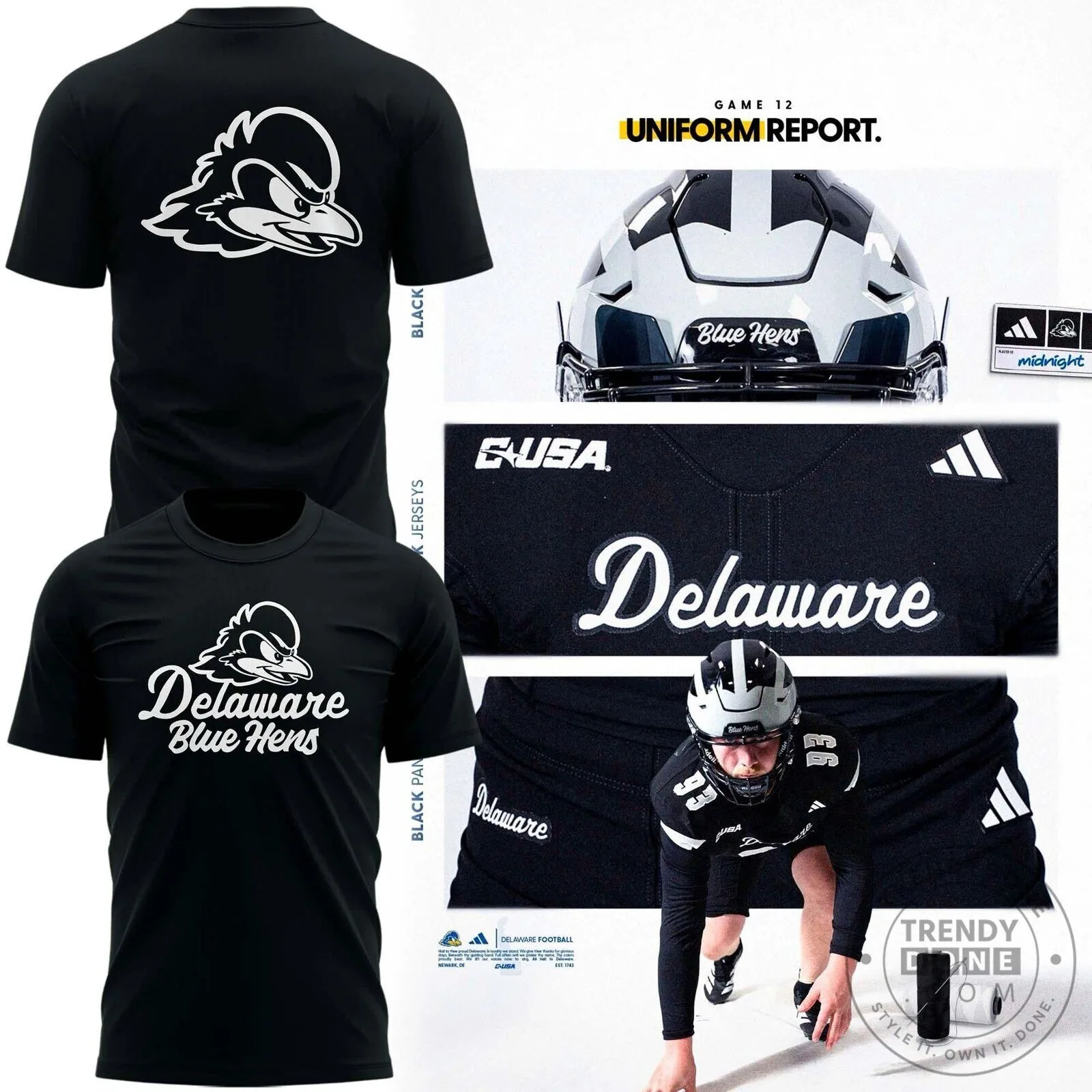 Delaware Football Blue Hens Midnight Uniforms Black T-Shirt