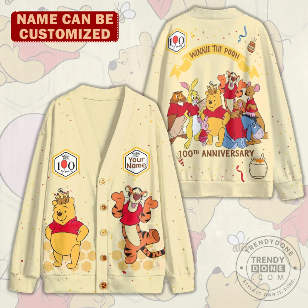 Winnie the Pooh 100th Anniversary Personalized V-Neck Cardigan Sweater