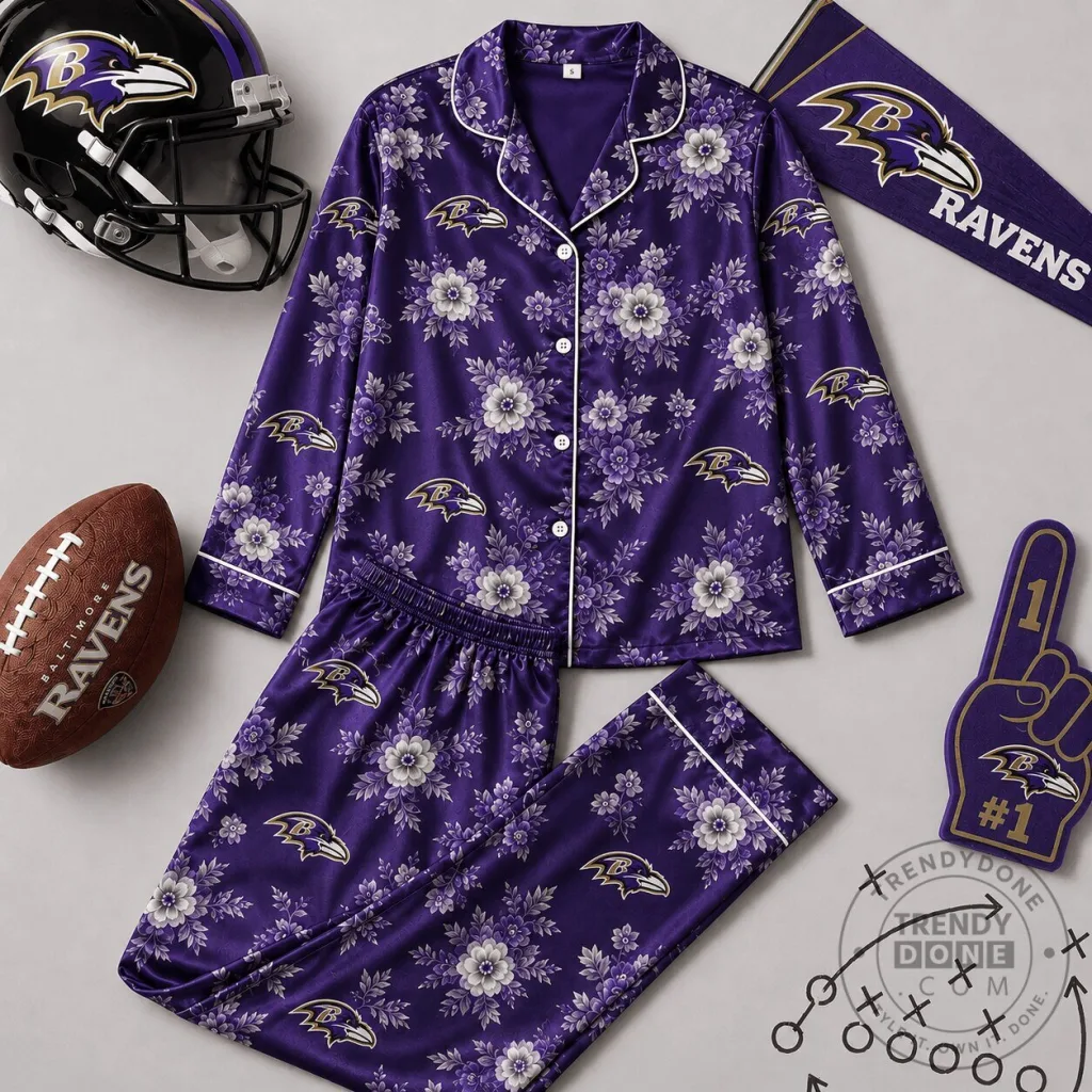 Baltimore Ravens Floral Pattern Women's Pajamas Set Baltimore Ravens Floral Pattern Women's Pajamas Set