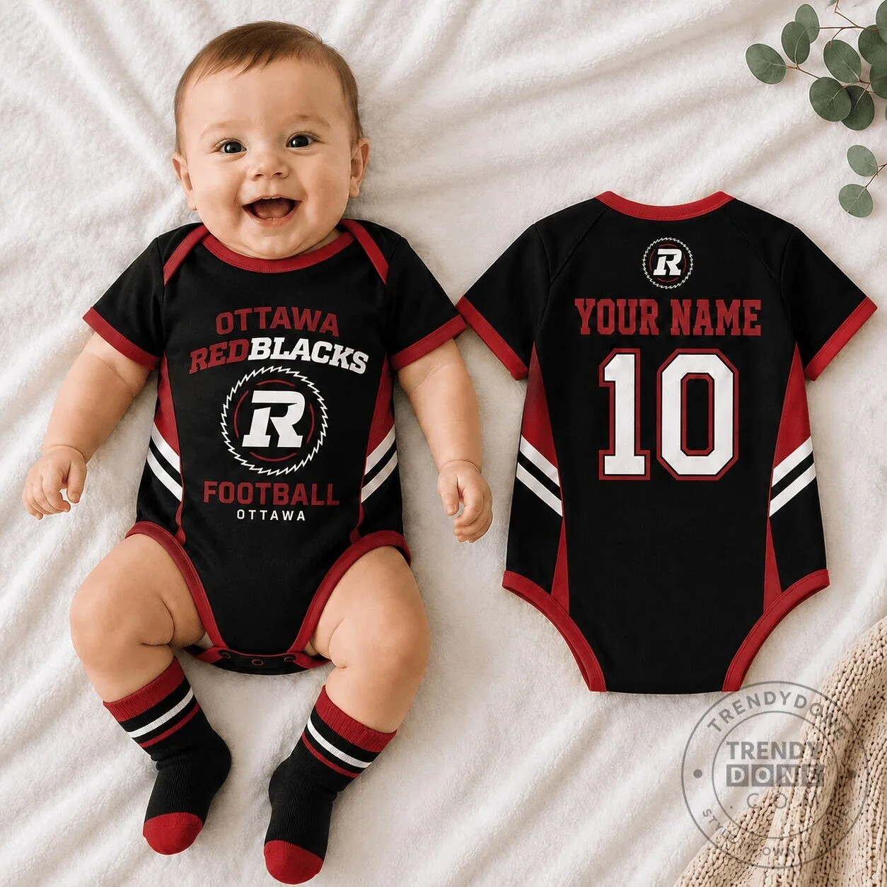 Ottawa Redblacks Canadian Football League Custom Name Number Baby Romper