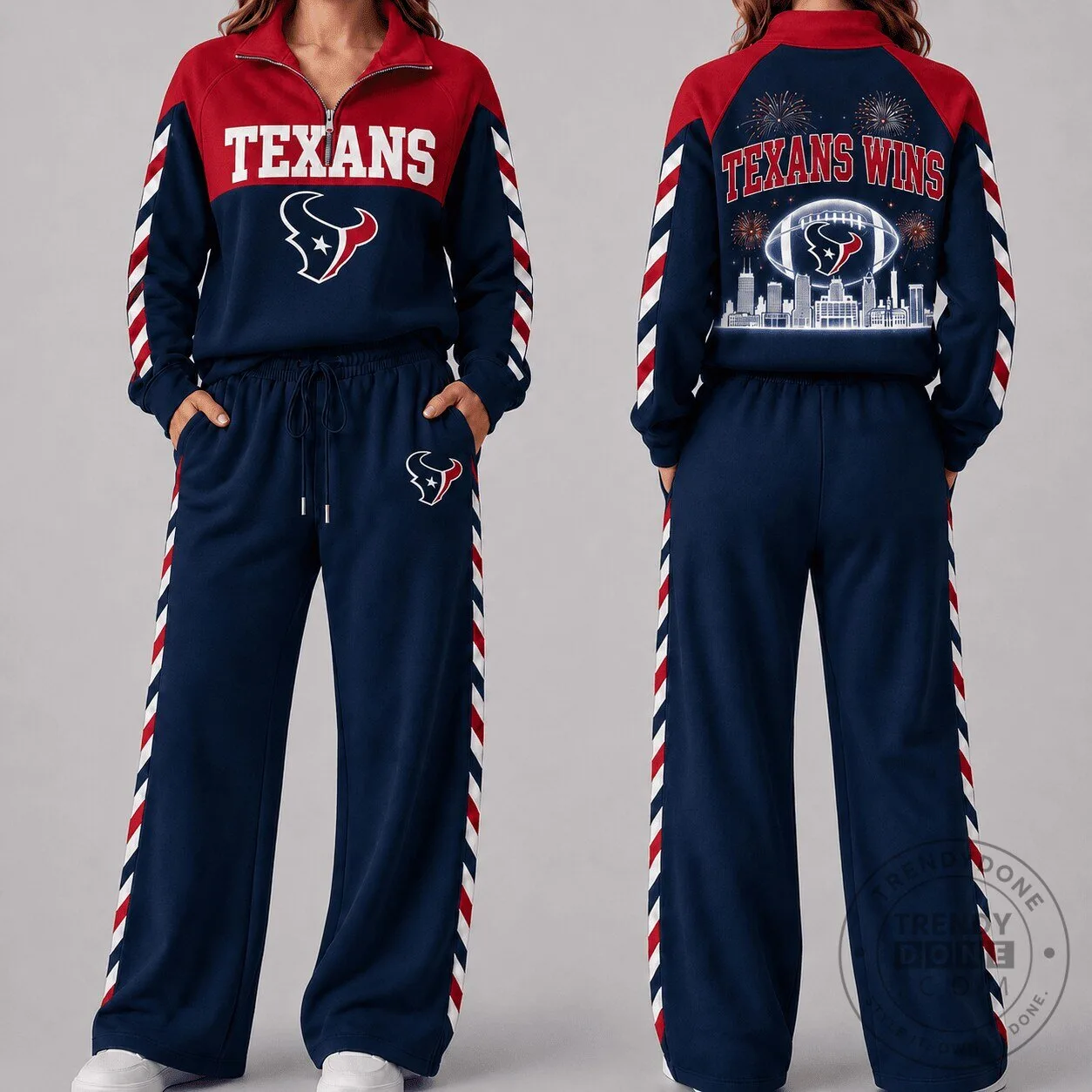 Houston Texans Women's Navy Blue Quarter-Zip Pullover and Wide-Leg Pants Set