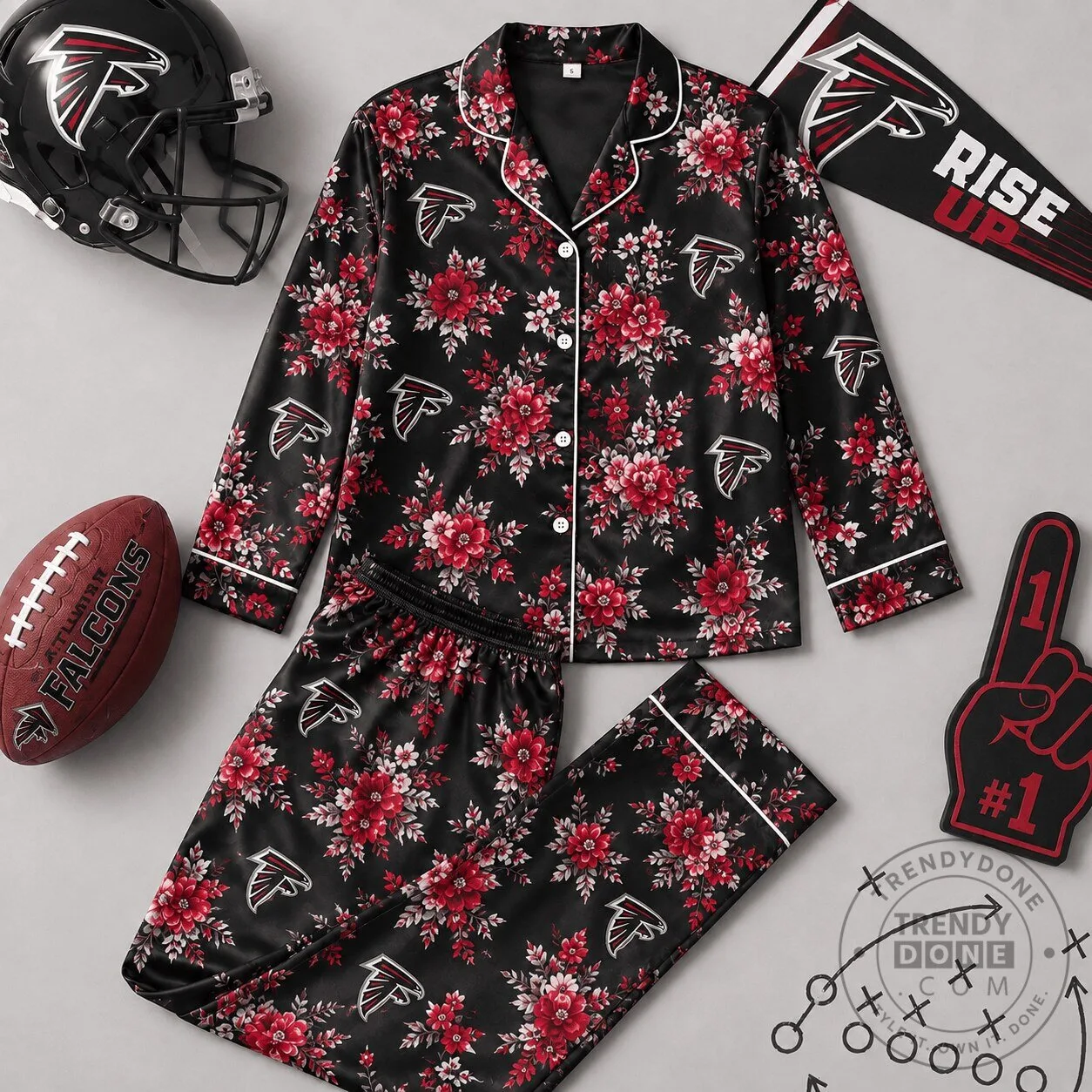 Atlanta Falcons Floral Print Pajamas Set for Women 1 Atlanta Falcons Floral Print Pajamas Set for Women