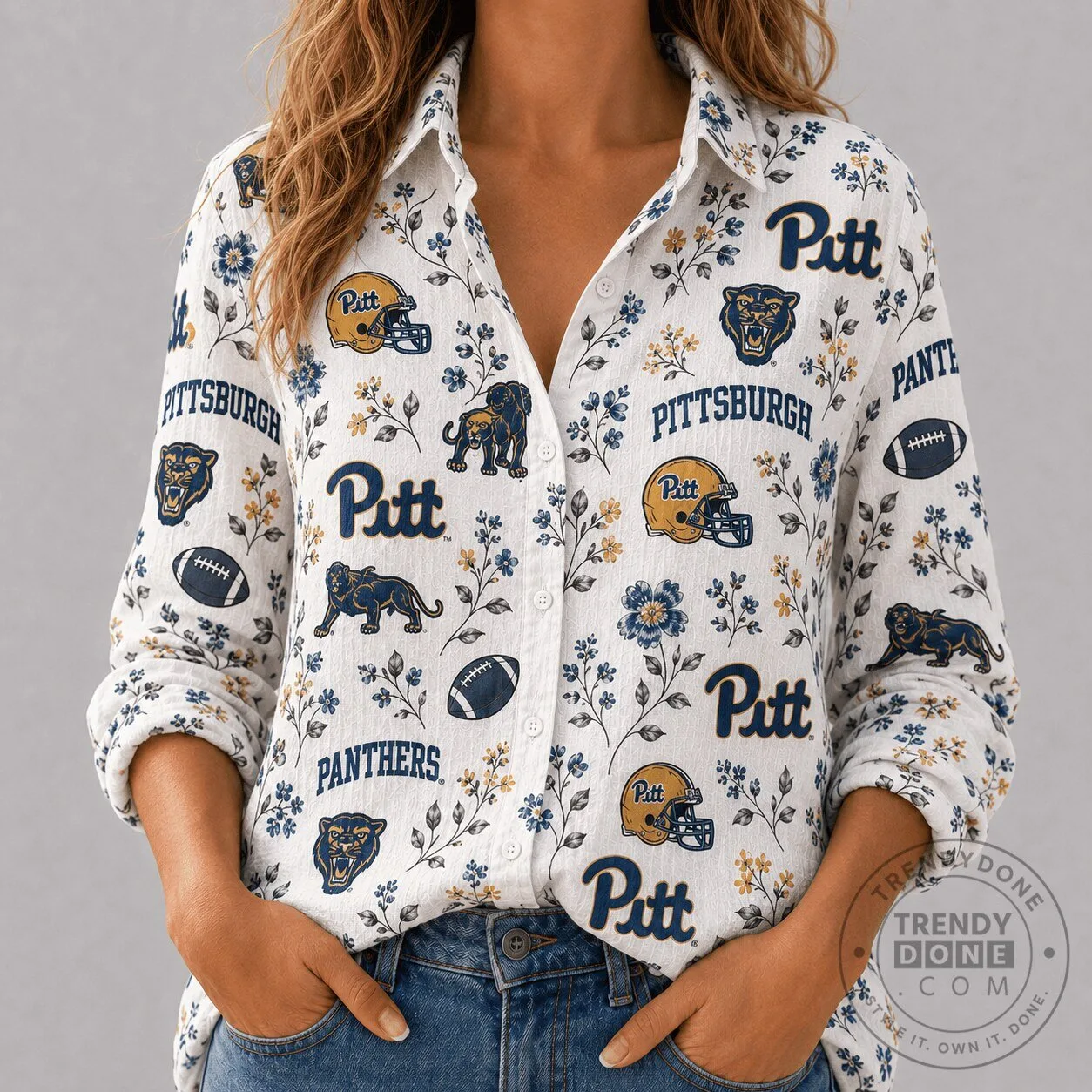 Pittsburgh Panthers Football Team Floral Button Down Hawaiian Shirt