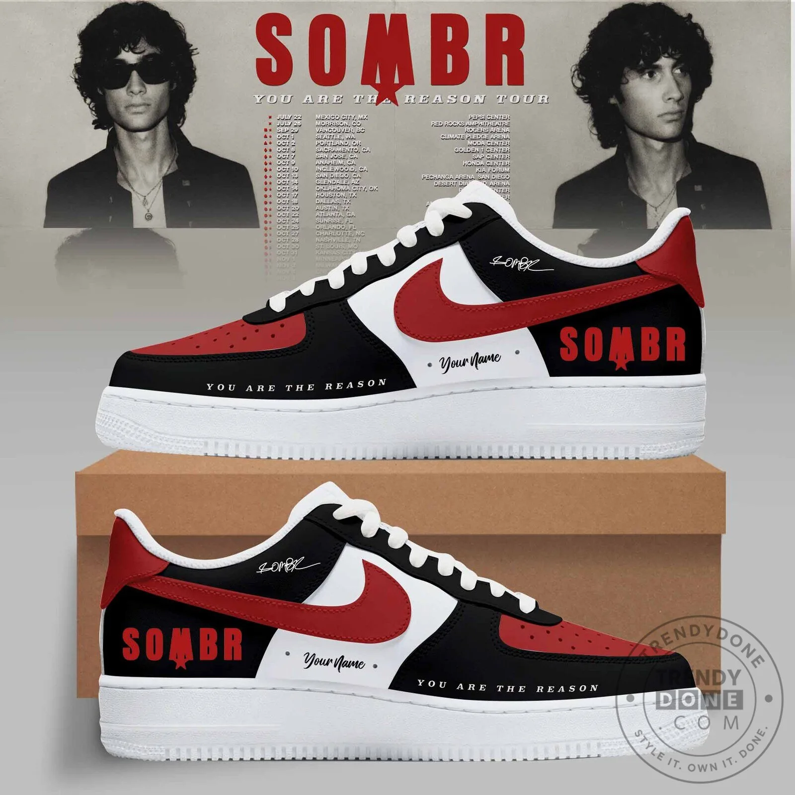 SOMBR You Are The Reason Tour Black and Red Custom Sneakers