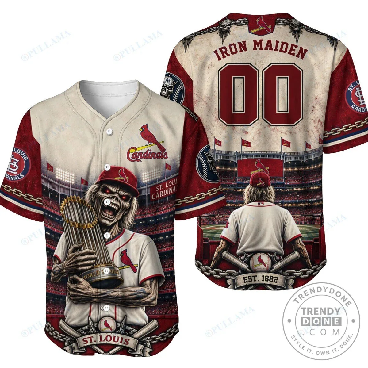 St. Louis Cardinals Iron Maiden Eddie Baseball Jersey World Series Trophy