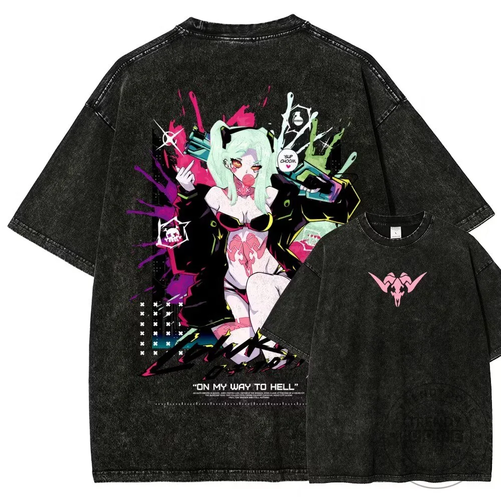 Cyberpunk Edgerunners Rebecca Anime Character Washed Graphic T-Shirt