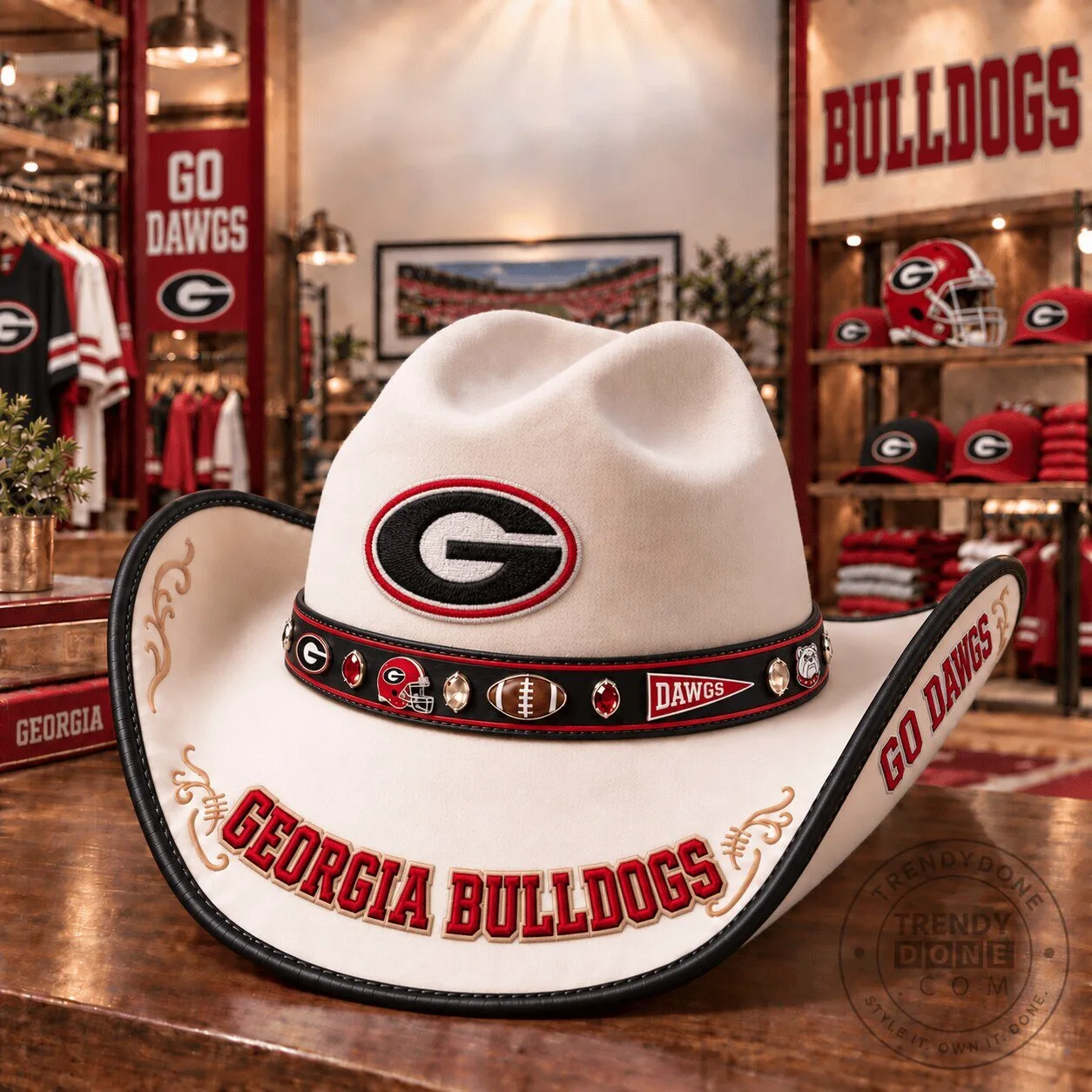 Georgia Bulldogs NCAA Football Team Logo White Cowboy Hat