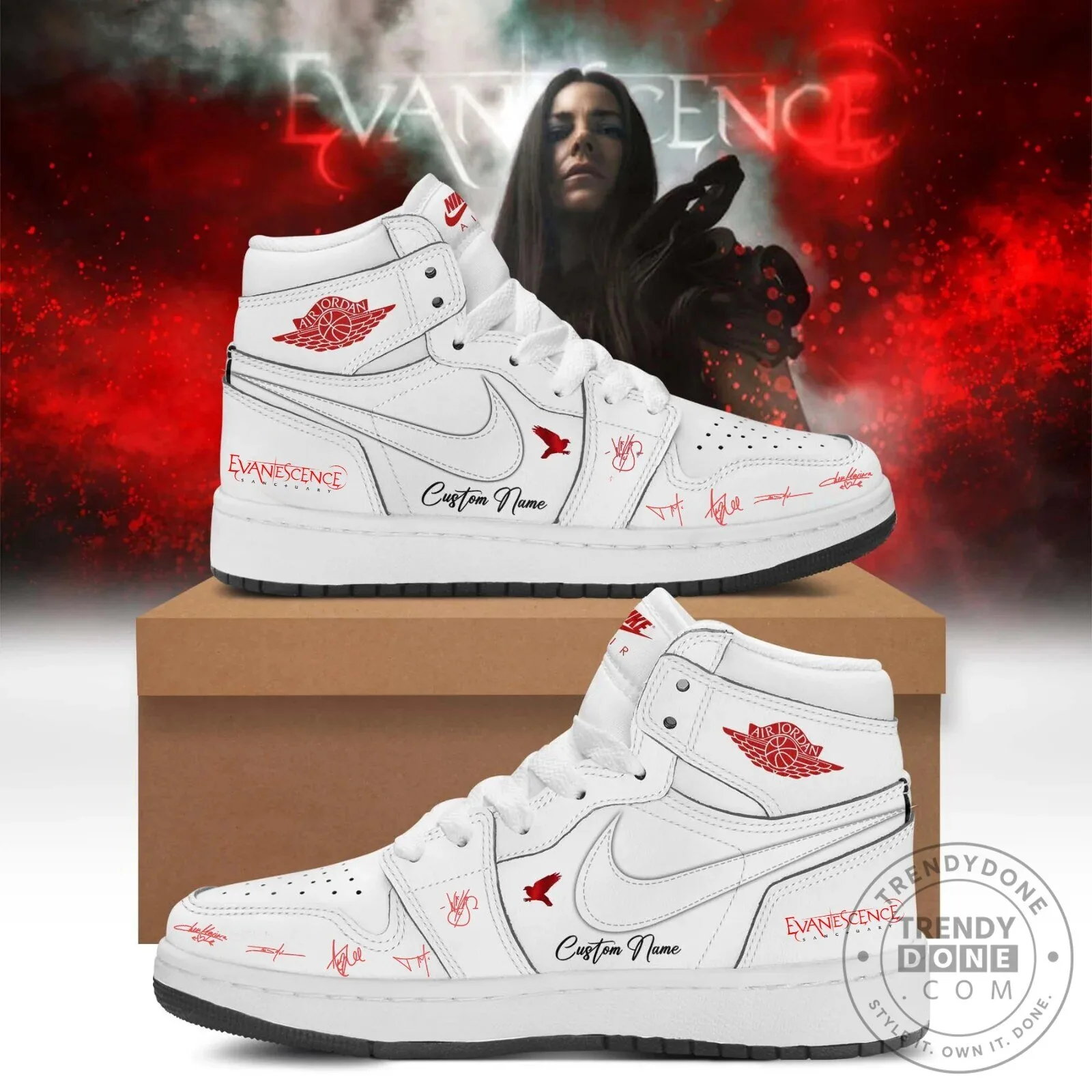 Evanescence Band Logo Custom Name White High Top Sneakers