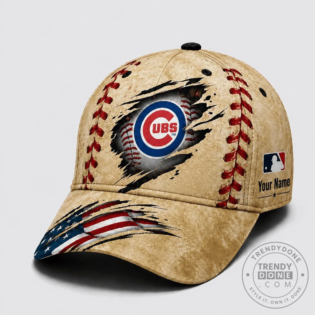Distressed Style Hat with American Flag for Chicago Cubs Baseball Fans