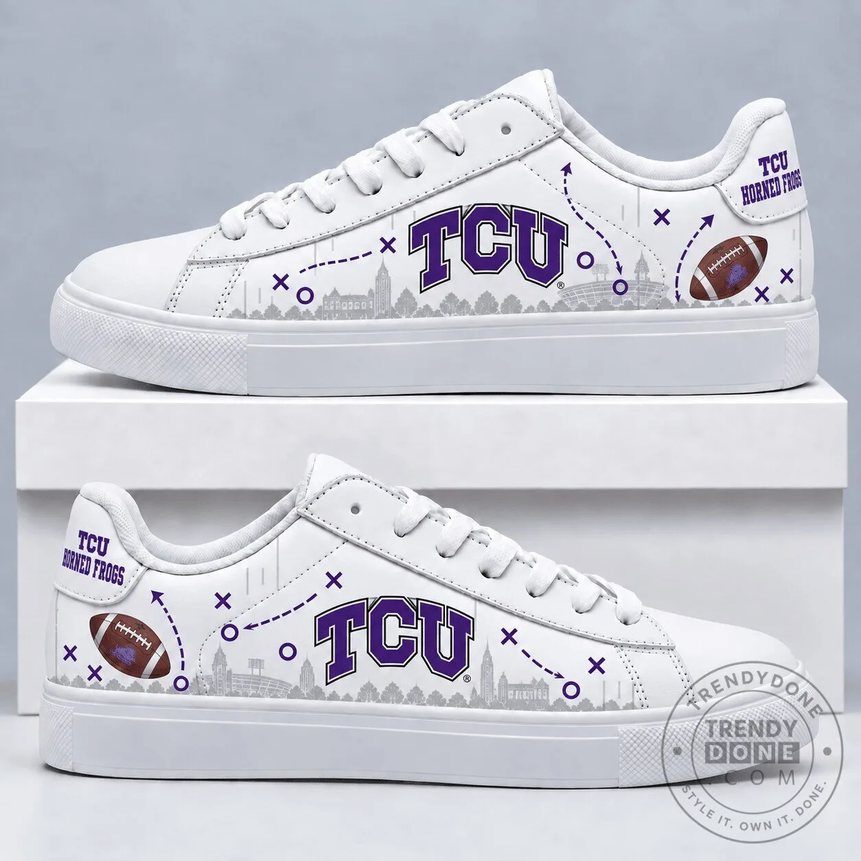 Texas Christian University Horned Frogs NCAA White Low Top Sneakers