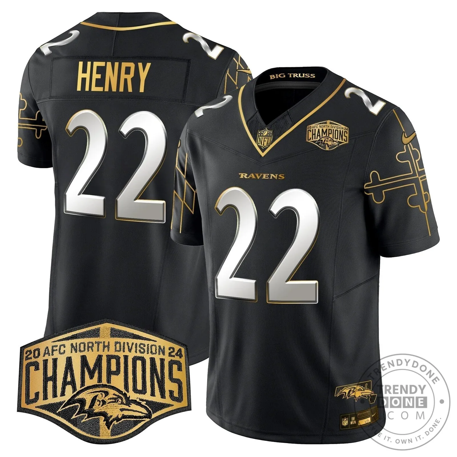 Baltimore Ravens 2024 AFC North Division Champions Henry 22 Football Jersey 46 Baltimore Ravens 2024 AFC North Division Champions Henry 22 Football Jersey