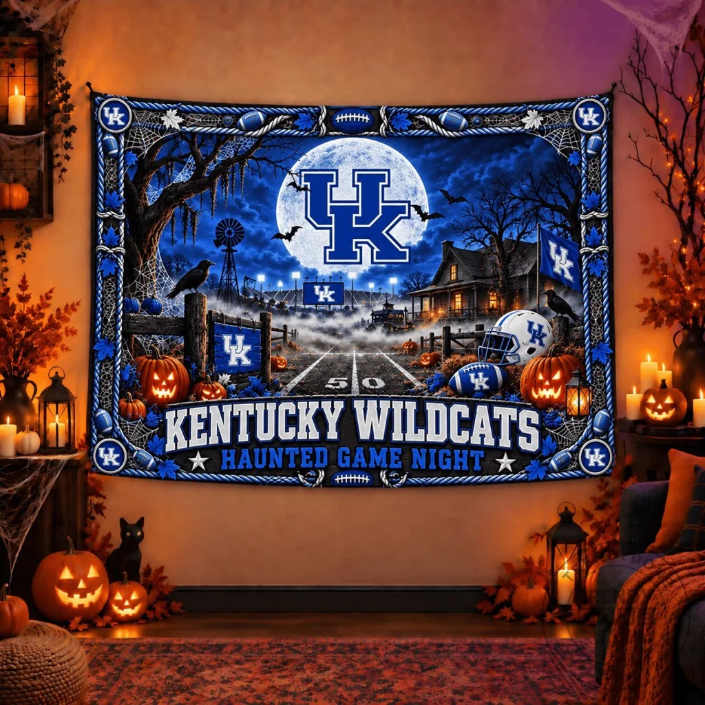 Kentucky Wildcats Haunted Game Night Halloween Wall Tapestry Kentucky Wildcats Haunted Game Night Halloween Wall Tapestry