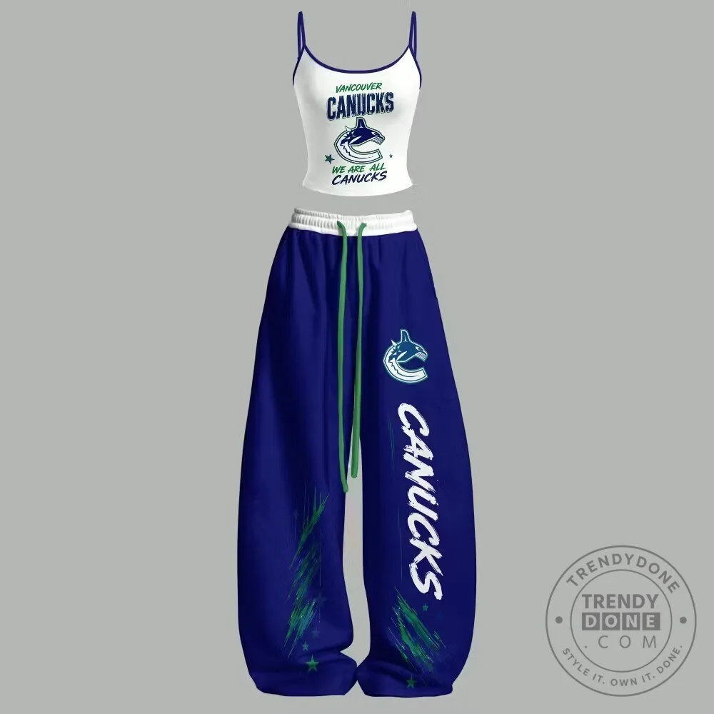 Vancouver Canucks Womens Cropped Cami Top and Lounge Pants Set