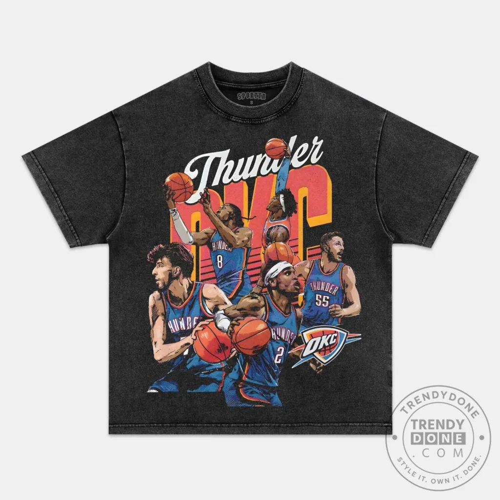 Oklahoma City Thunder Basketball Team Vintage Style Graphic T-Shirt Oklahoma City Thunder Basketball Team Vintage Style Graphic T-Shirt