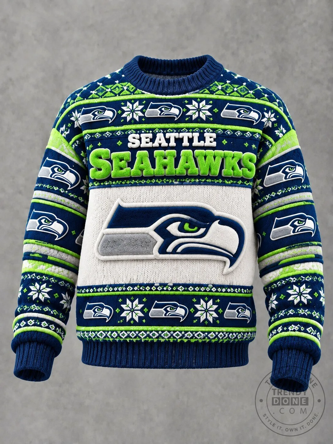 Seattle Seahawks Ugly Christmas Sweater Holiday Knit Pullover Crewneck Sweatshirt