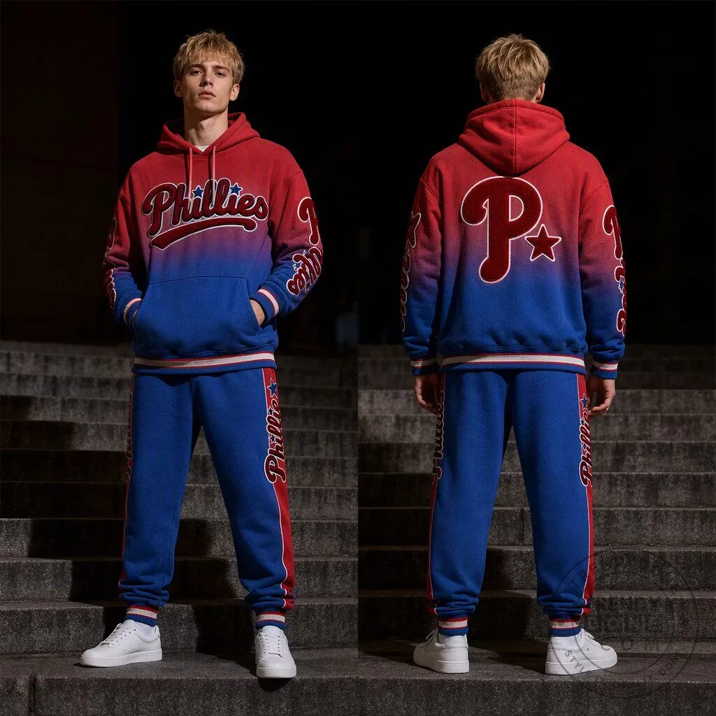 Philadelphia Phillies Red Blue Gradient Hoodie Sweatshirt