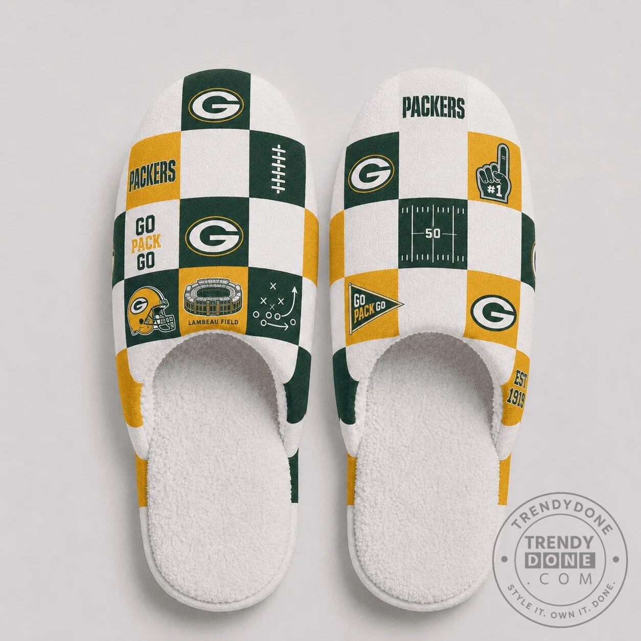 Green Bay Packers Checkered Pattern Comfortable House Slippers