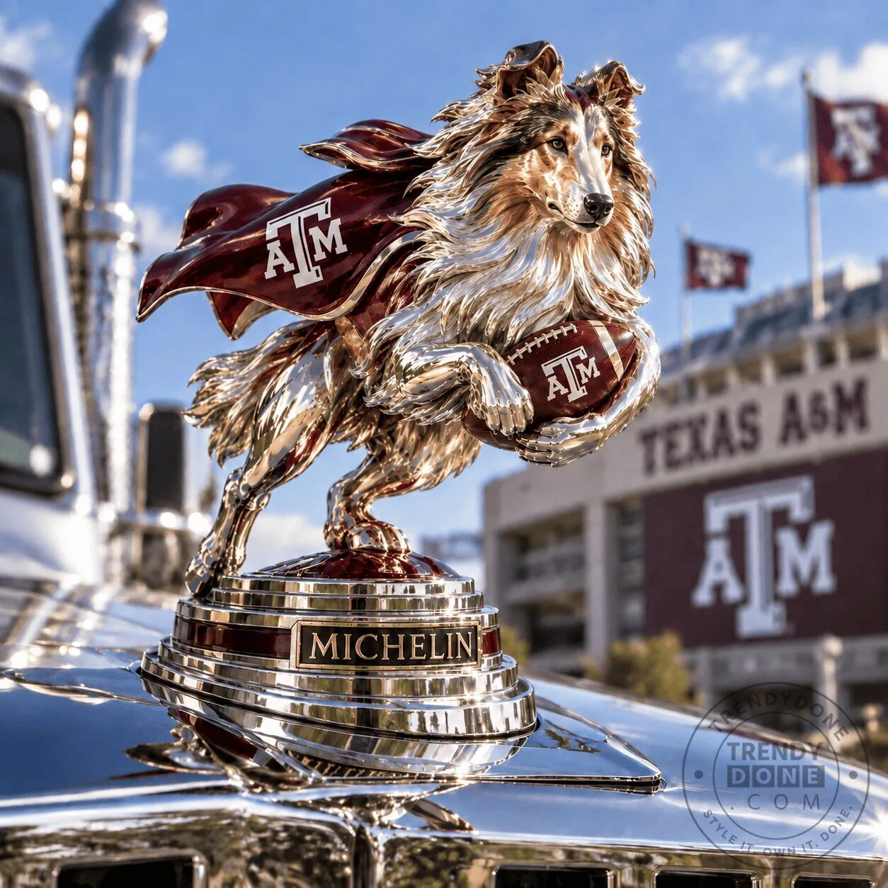 Texas A&M Aggies Reveille Mascot Chrome Car Hood Ornament