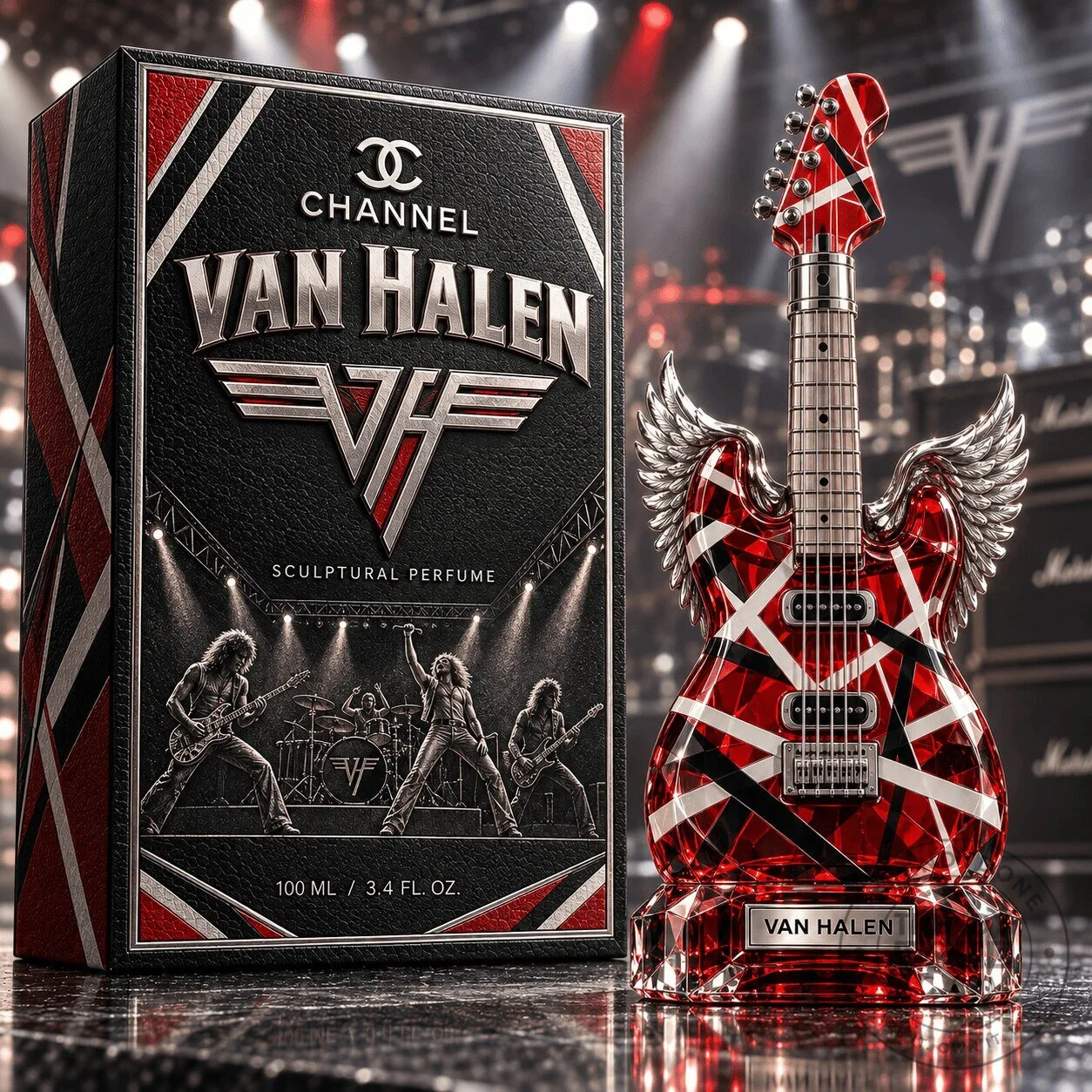 Van Halen Eddie Van Halen Red Guitar Wings Sculptural Perfume Bottle