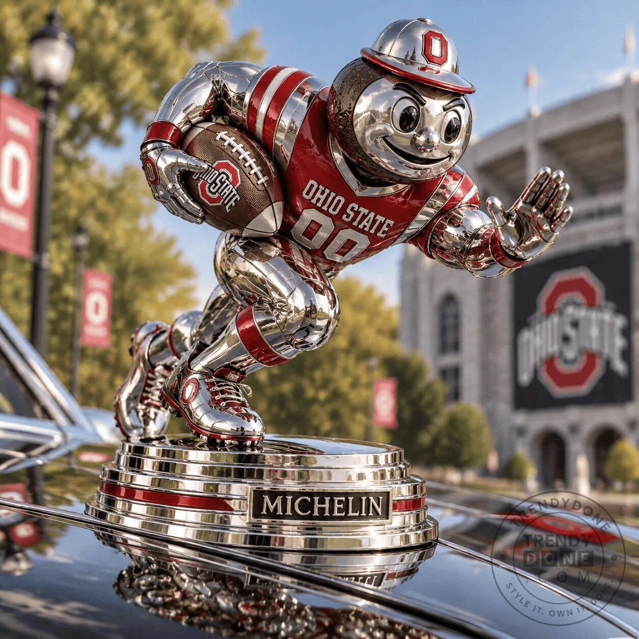Ohio State Buckeyes Football Brutus Mascot Chrome Car Hood Ornament