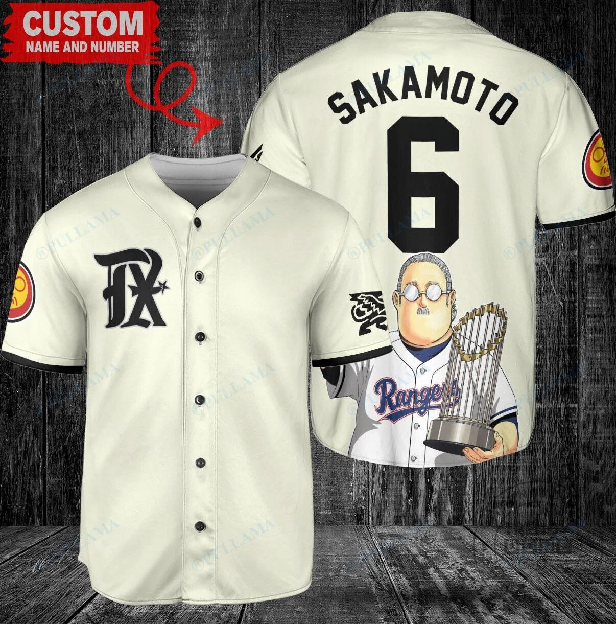 Texas Rangers Baseball Sakamoto Days World Series Trophy Custom Baseball Jersey
