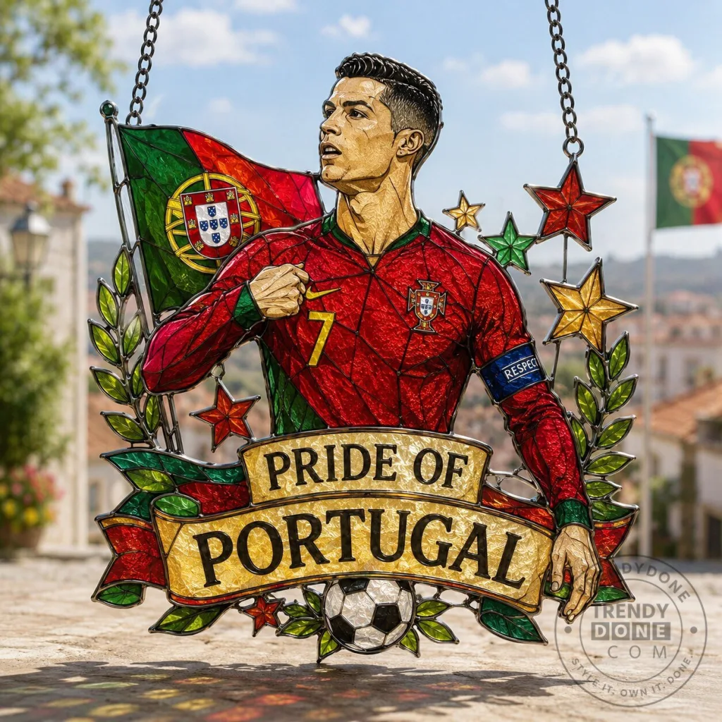 Premium Cristiano Ronaldo CR7 Football Legend Stained Glass Suncatcher Window Hanging Set Premium Cristiano Ronaldo CR7 Football Legend Stained Glass Suncatcher Window Hanging Set