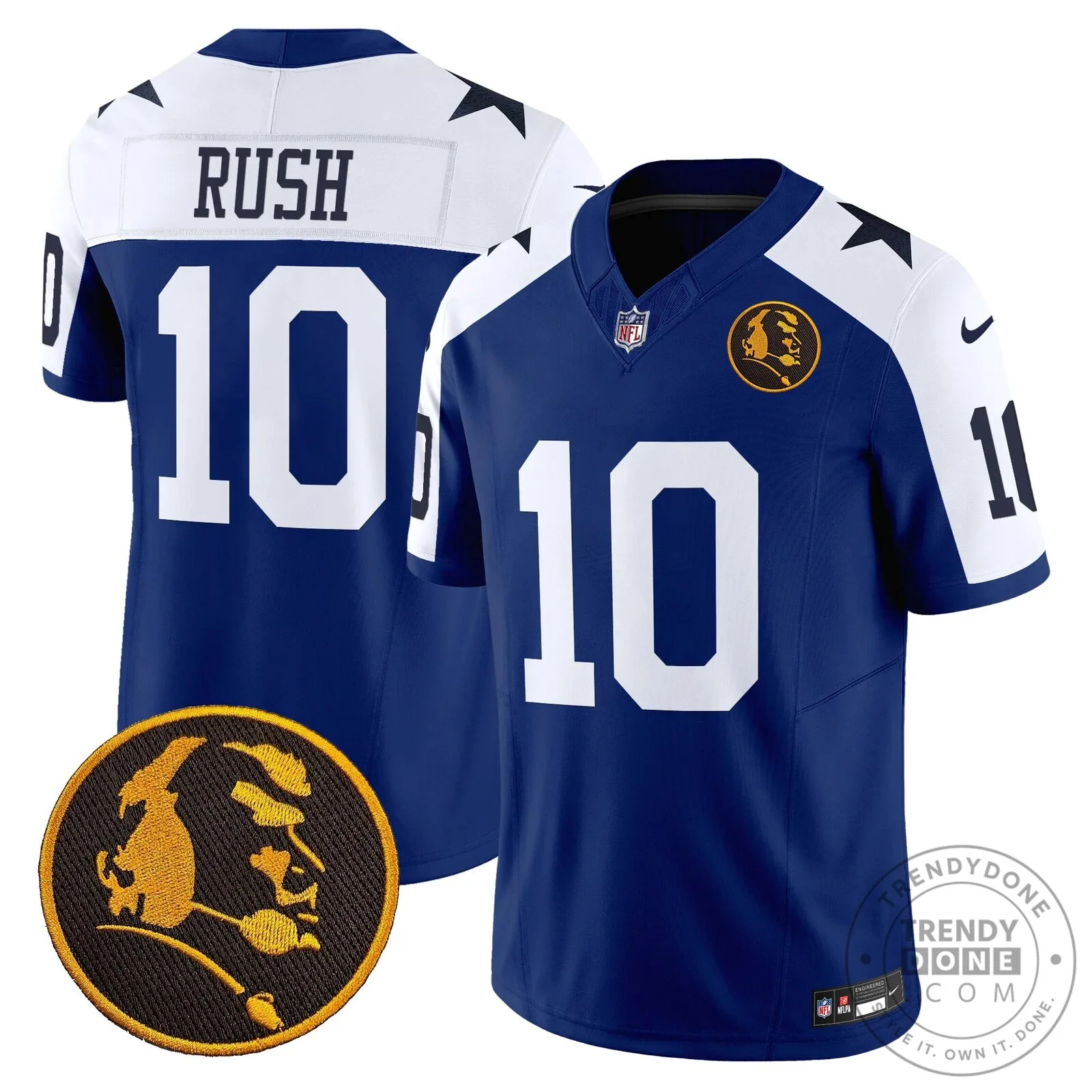 Dallas Cowboys Number 10 Football Jersey featuring John Madden Rush Design 58 Dallas Cowboys Number 10 Football Jersey featuring John Madden Rush Design
