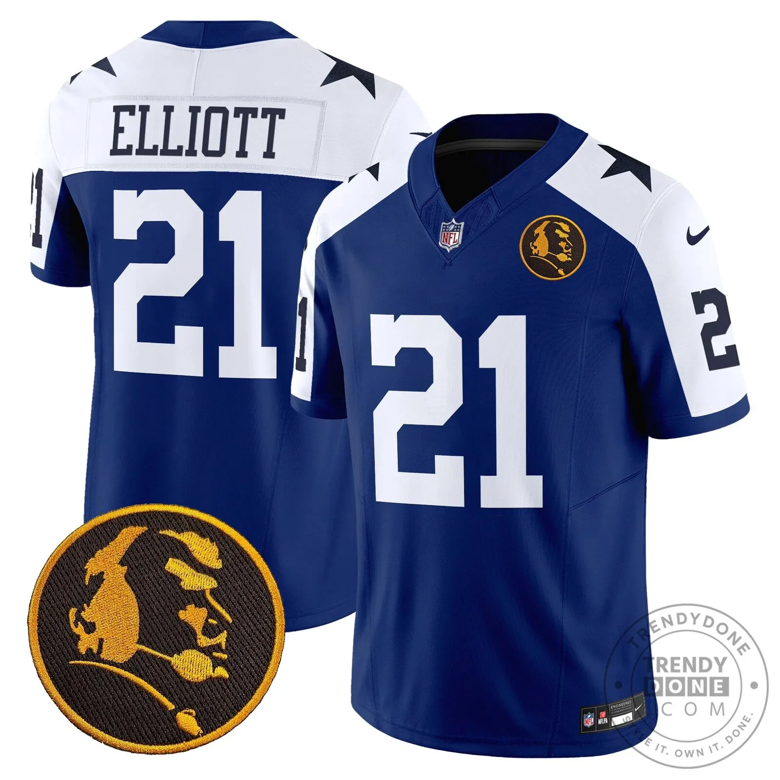 Dallas Cowboys Number 10 Football Jersey featuring John Madden Rush Design 64 Dallas Cowboys Number 10 Football Jersey featuring John Madden Rush Design