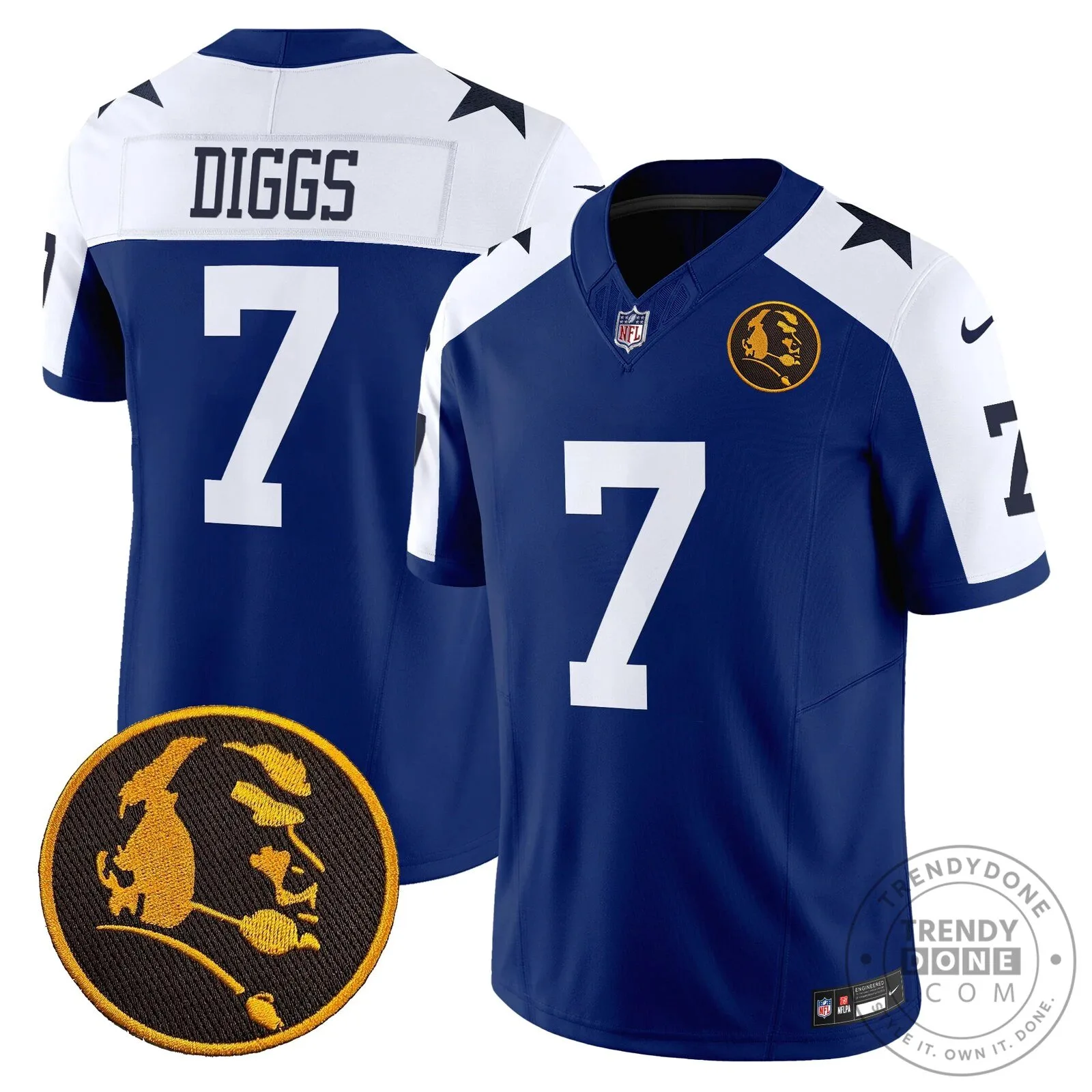 Dallas Cowboys Number 10 Football Jersey featuring John Madden Rush Design 65 Dallas Cowboys Number 10 Football Jersey featuring John Madden Rush Design