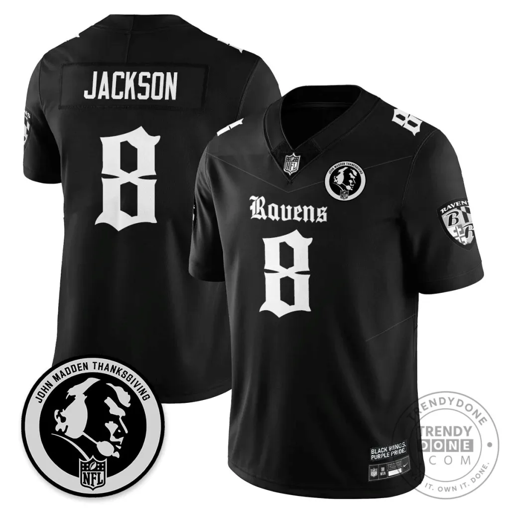 Lamar Jackson Baltimore Ravens Jersey for Thanksgiving by John Madden Lamar Jackson Baltimore Ravens Jersey for Thanksgiving by John Madden