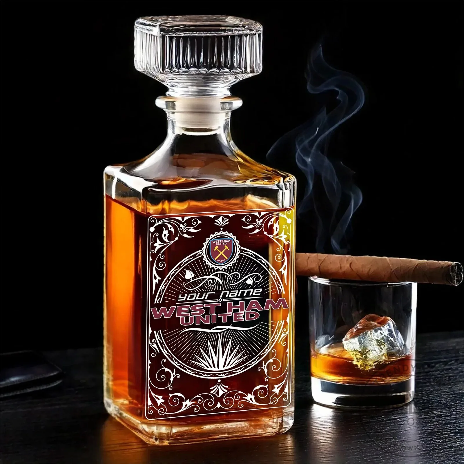 West Ham United Football Club Personalized Whiskey Decanter Set with Glass