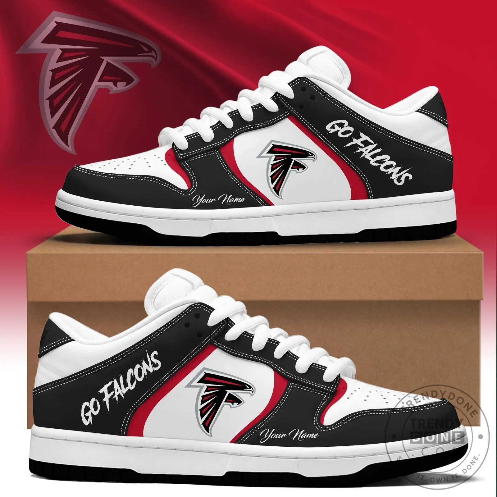 Atlanta Falcons Custom Name Black and White Fan Shoes