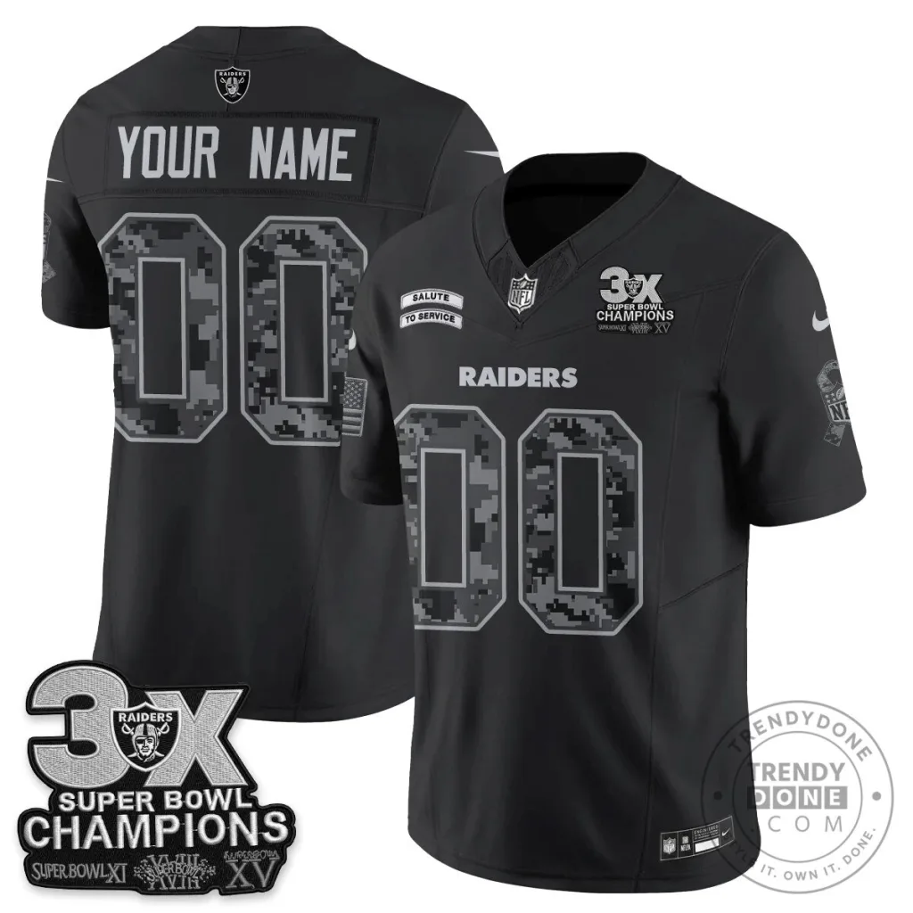 Las Vegas Raiders Salute to Service Super Bowl Champions Custom Football Jersey Las Vegas Raiders Salute to Service Super Bowl Champions Custom Football Jersey