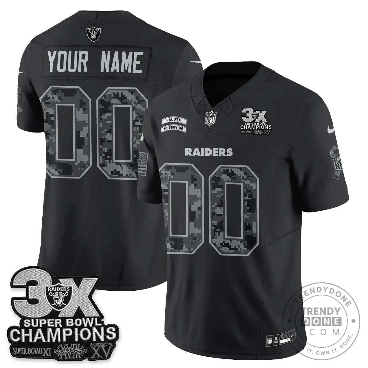 Las Vegas Raiders Salute to Service Super Bowl Champions Custom Football Jersey 24 Las Vegas Raiders Salute to Service Super Bowl Champions Custom Football Jersey