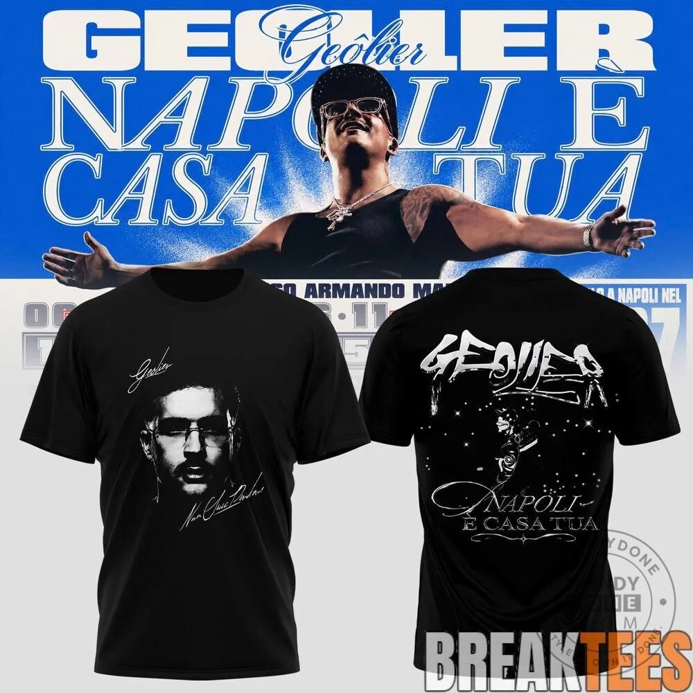 Geolier Napoli È Casa Tua Italian Rapper Concert Tour Black T-Shirt 3 Geolier Napoli È Casa Tua Italian Rapper Concert Tour Black T-Shirt