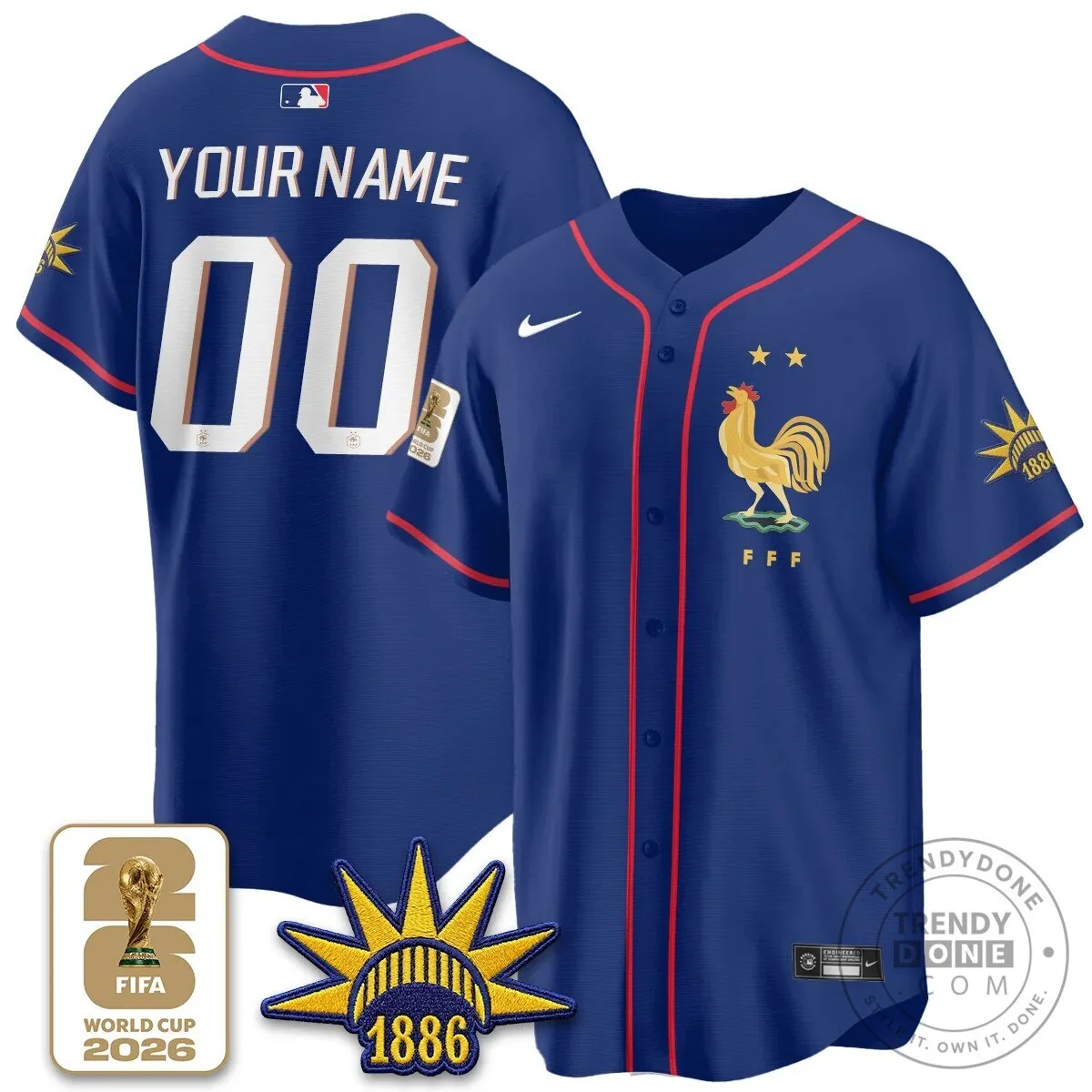 France Soccer National Team Baseball Jersey Custom Name Number Blue 5 France Soccer National Team Baseball Jersey Custom Name Number Blue