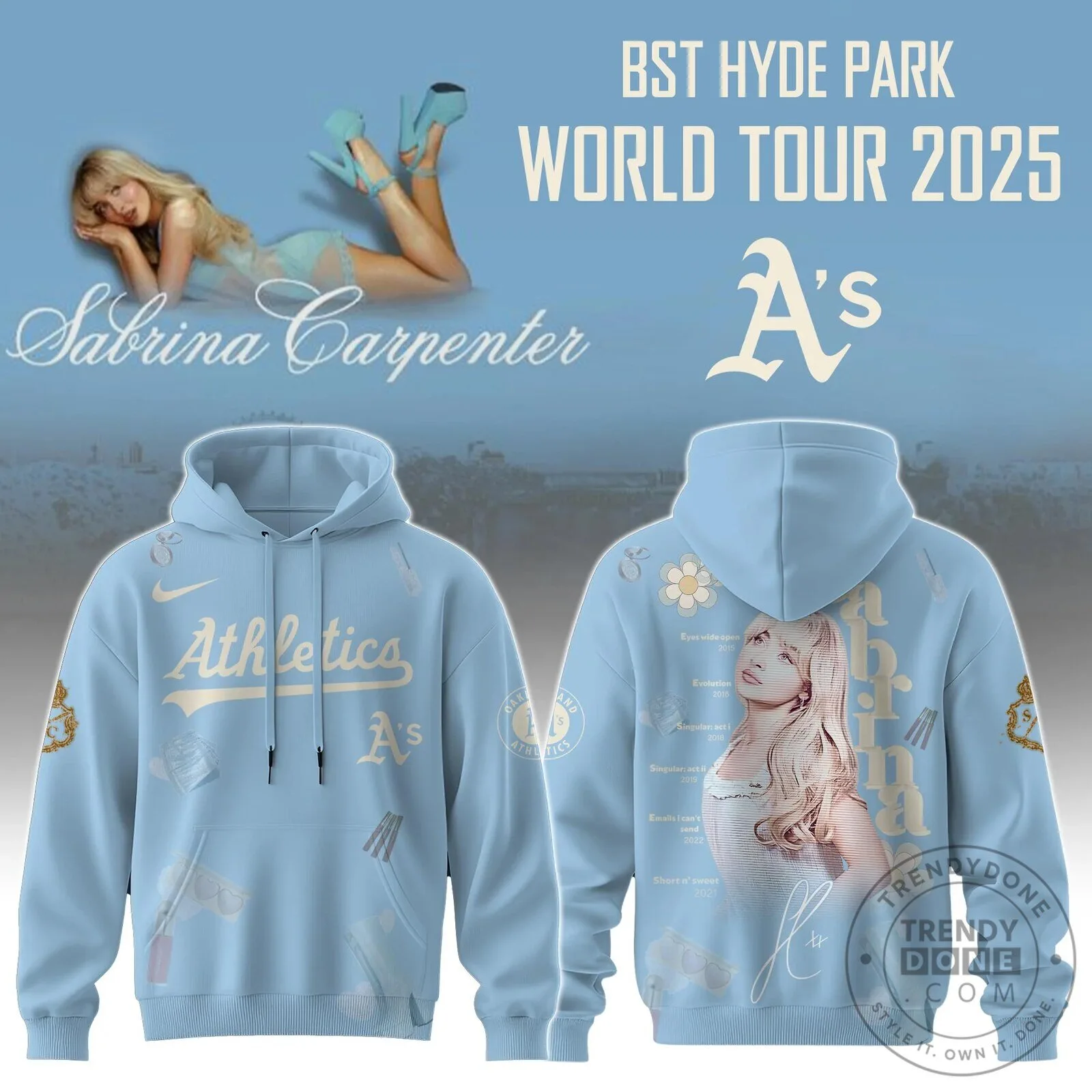 Sabrina Carpenter Athletics World Tour 2025 Light Blue Hoodie