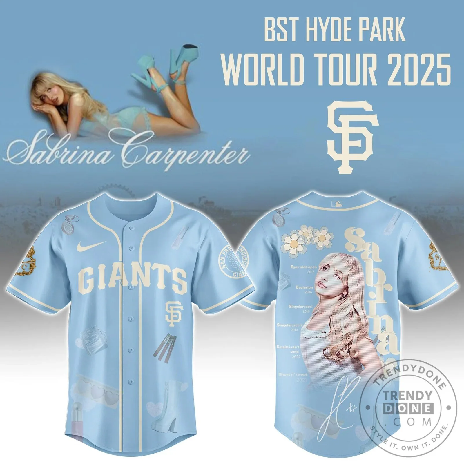 Sabrina Carpenter San Francisco Giants Baseball Jersey Short n' Sweet Tour