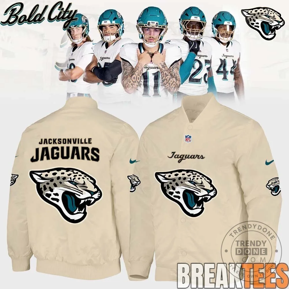 Jacksonville Jaguars NFL Football Team Logo Cream Bomber Jacket 2 Jacksonville Jaguars NFL Football Team Logo Cream Bomber Jacket