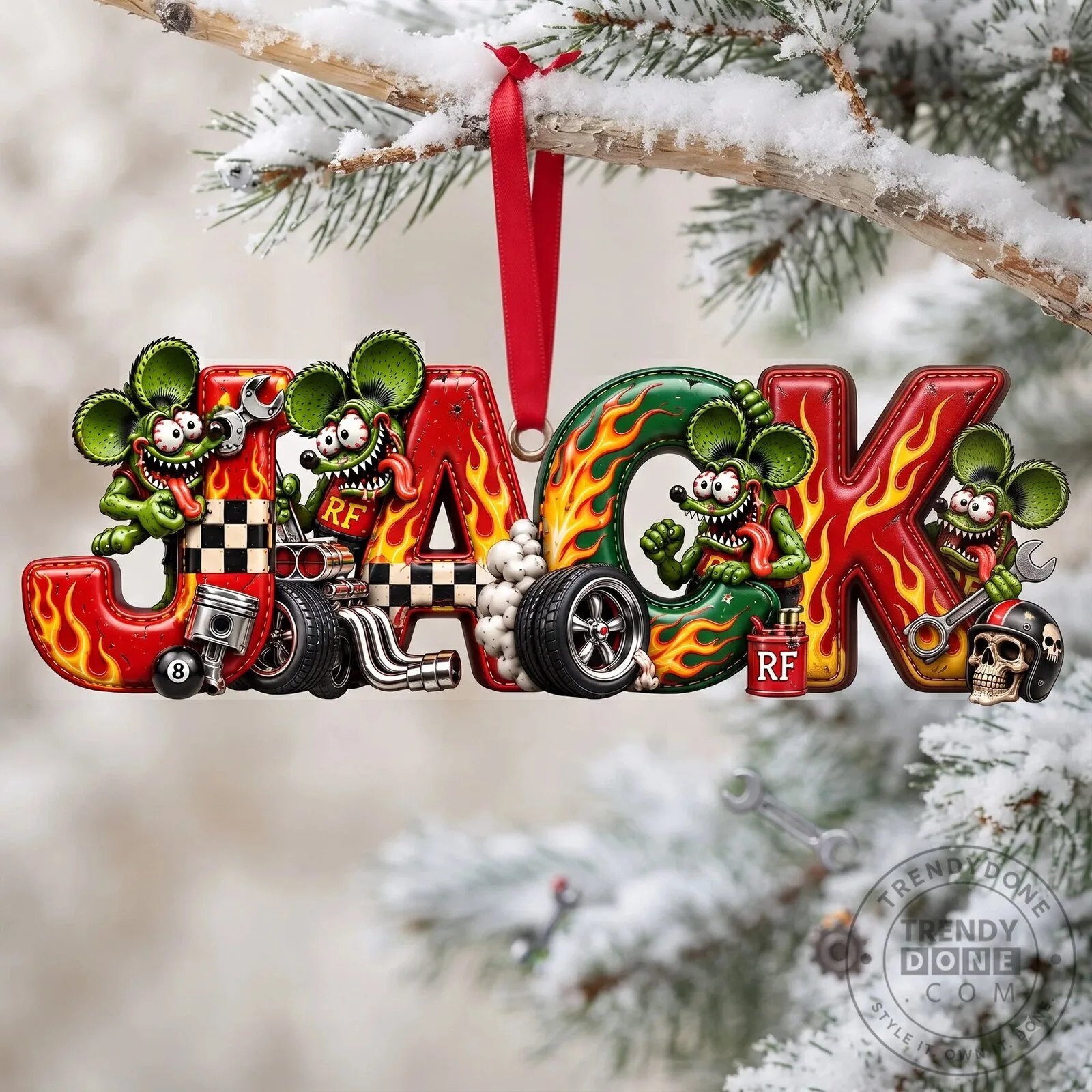 Personalized Rat Fink Hot Rod Christmas Ornament, Custom Name Vintage Car Enthusiast Gift 10 Personalized Rat Fink Hot Rod Christmas Ornament, Custom Name Vintage Car Enthusiast Gift