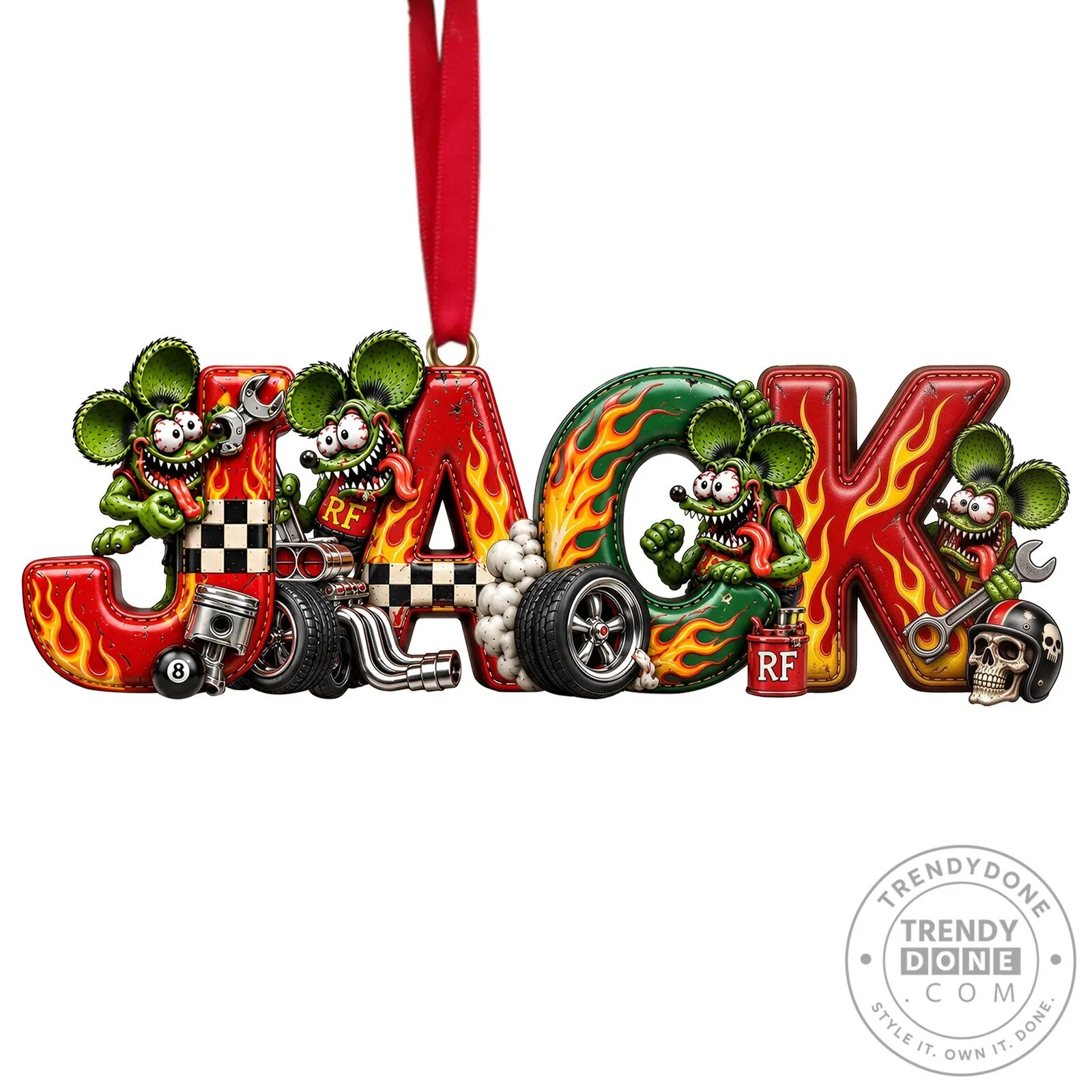 Personalized Rat Fink Hot Rod Christmas Ornament, Custom Name Vintage Car Enthusiast Gift 11 Personalized Rat Fink Hot Rod Christmas Ornament, Custom Name Vintage Car Enthusiast Gift