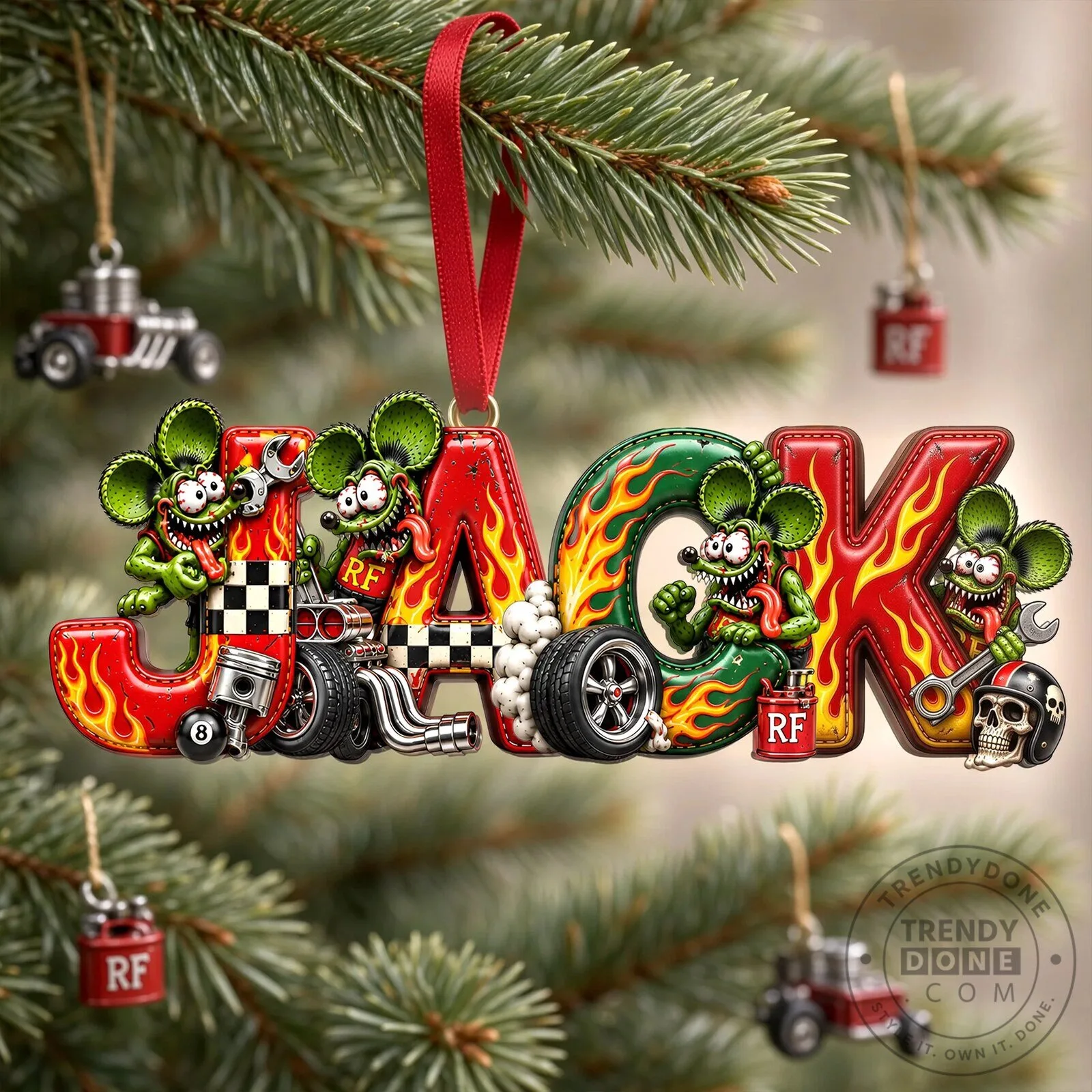 Personalized Rat Fink Hot Rod Christmas Ornament, Custom Name Vintage Car Enthusiast Gift 12 Personalized Rat Fink Hot Rod Christmas Ornament, Custom Name Vintage Car Enthusiast Gift