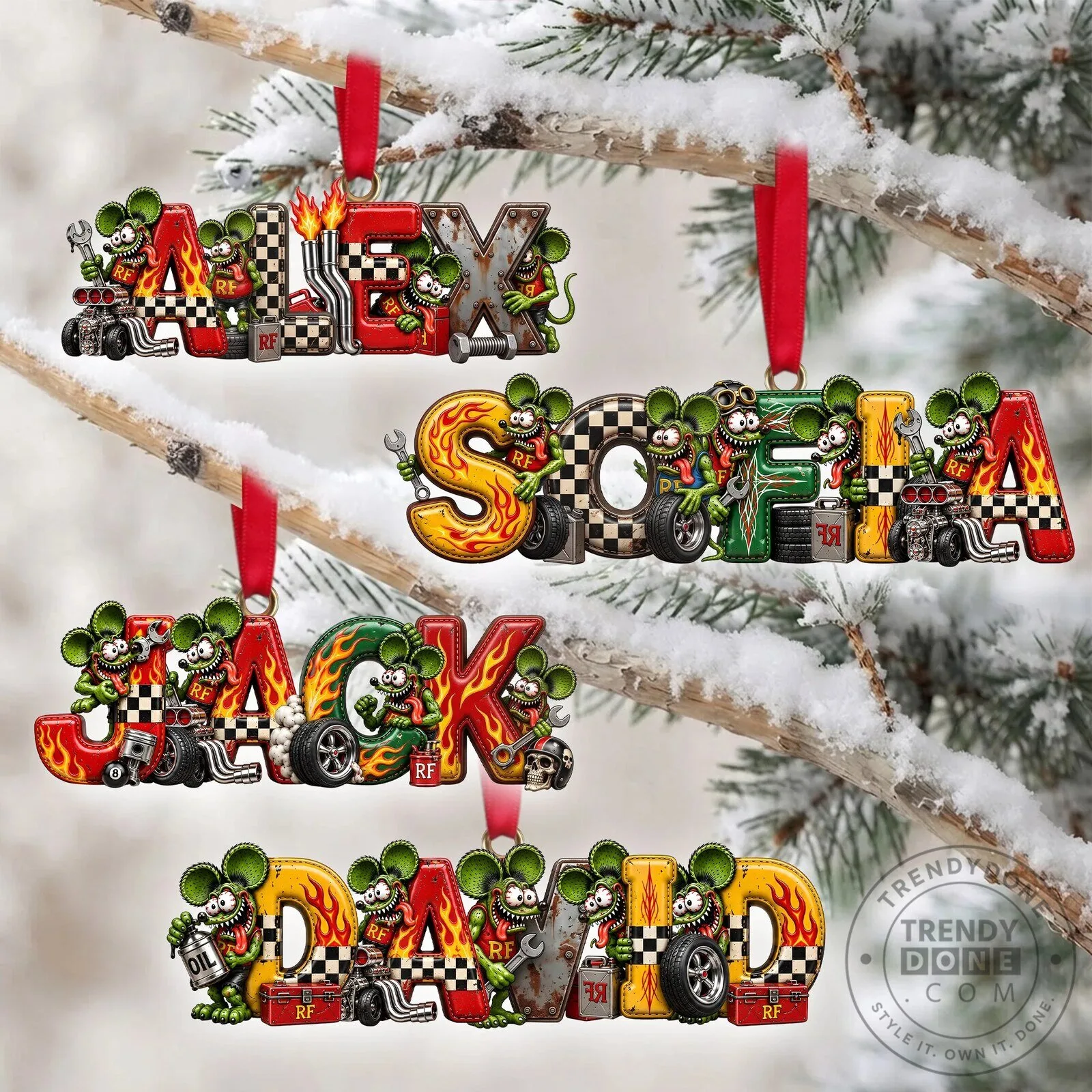 Personalized Rat Fink Hot Rod Christmas Ornament, Custom Name Vintage Car Enthusiast Gift 13 Personalized Rat Fink Hot Rod Christmas Ornament, Custom Name Vintage Car Enthusiast Gift